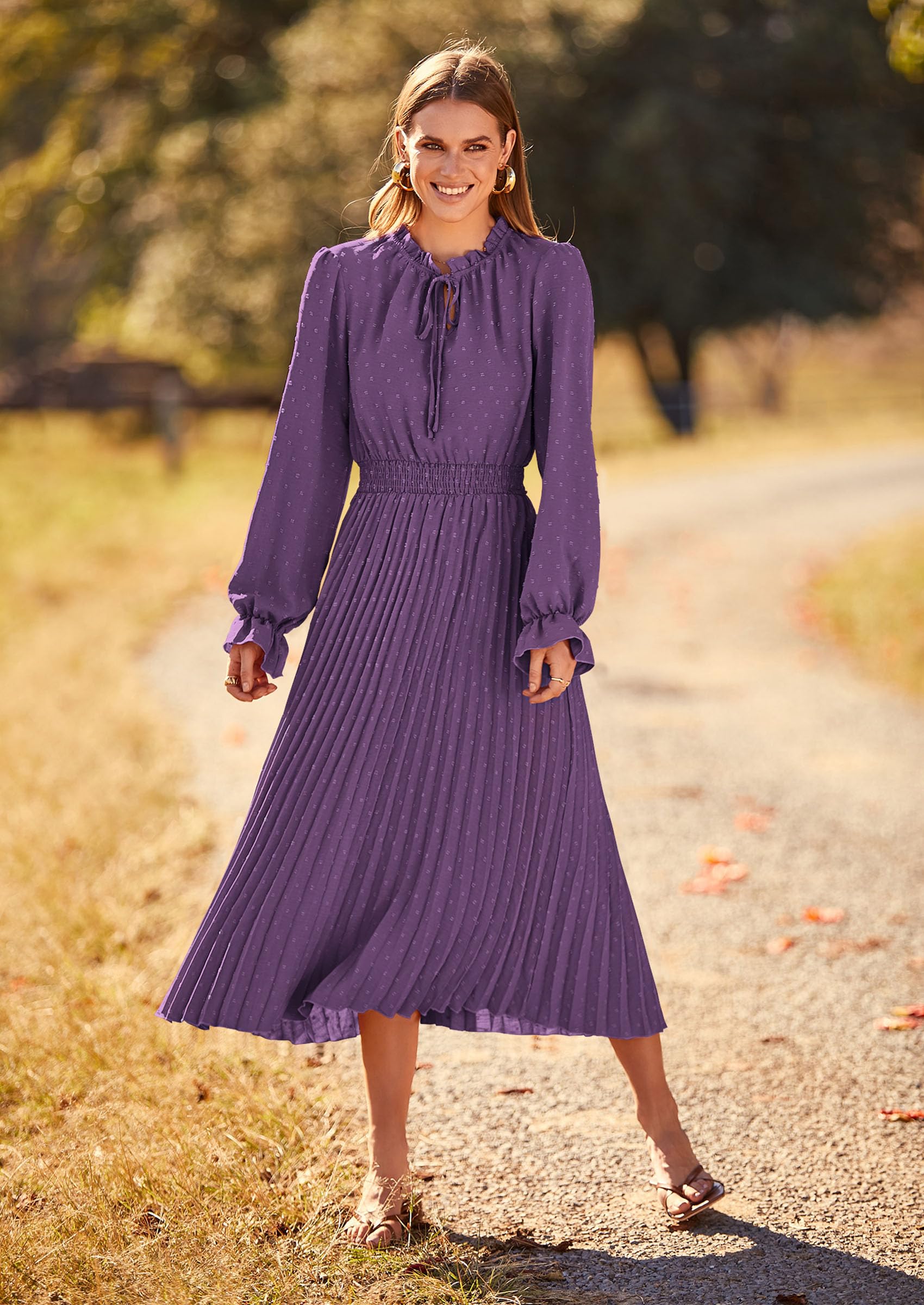 Women's Fall Midi Wedding Guest Dress(Dark Purple,Medium)