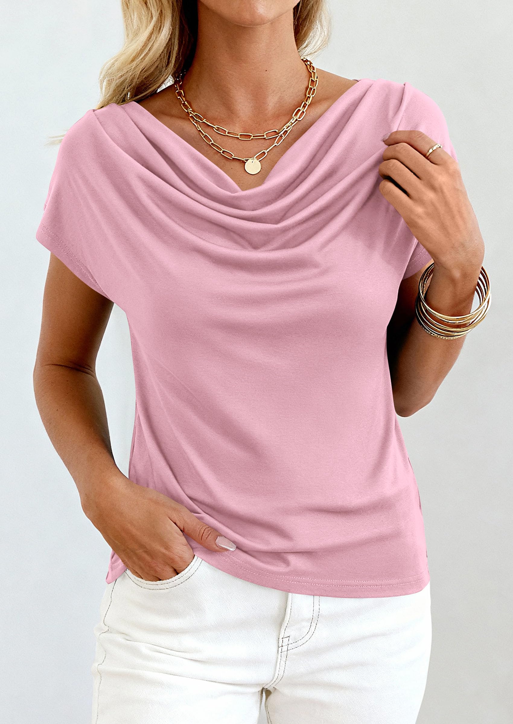 Womens Tops Dressy Business Casual Work Blouses, Pink,XS