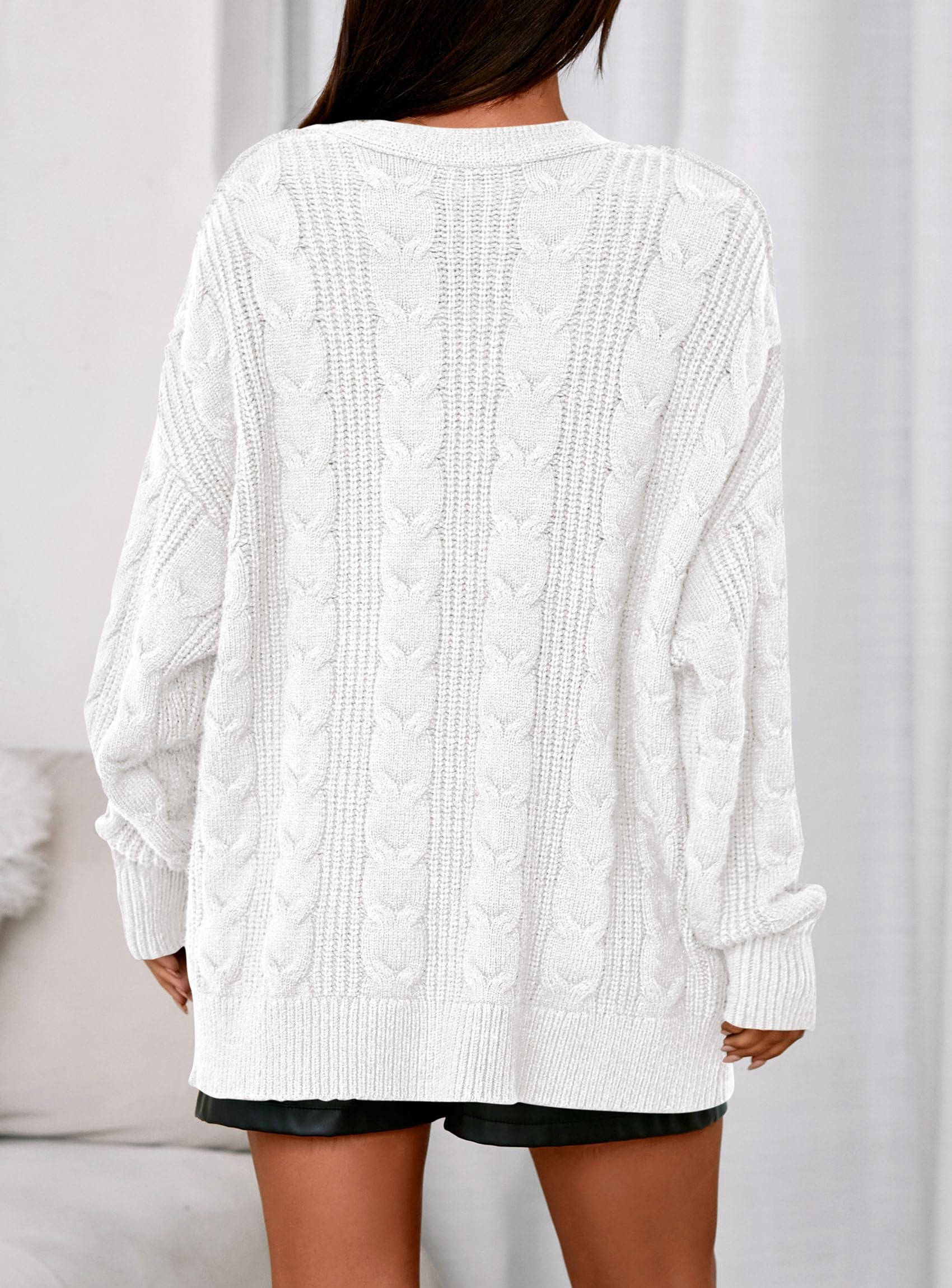 Womens Chunky Cardigan Sweaters 2025 Fall Oversized Cable Knit Long Sleeve Open Front Cardigans Winter Clothing (White,X-Large)