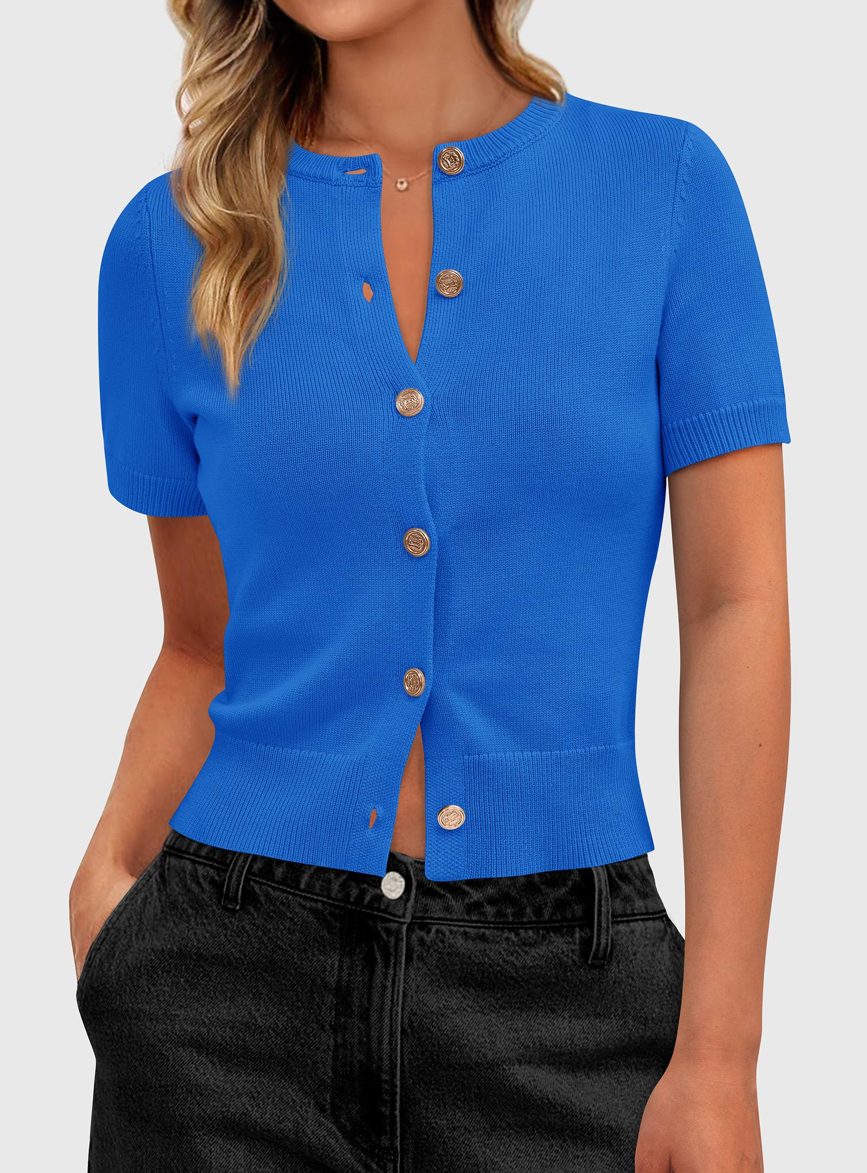 Womens Summer Cardigan Short Sleeve Sweater,Blue,S