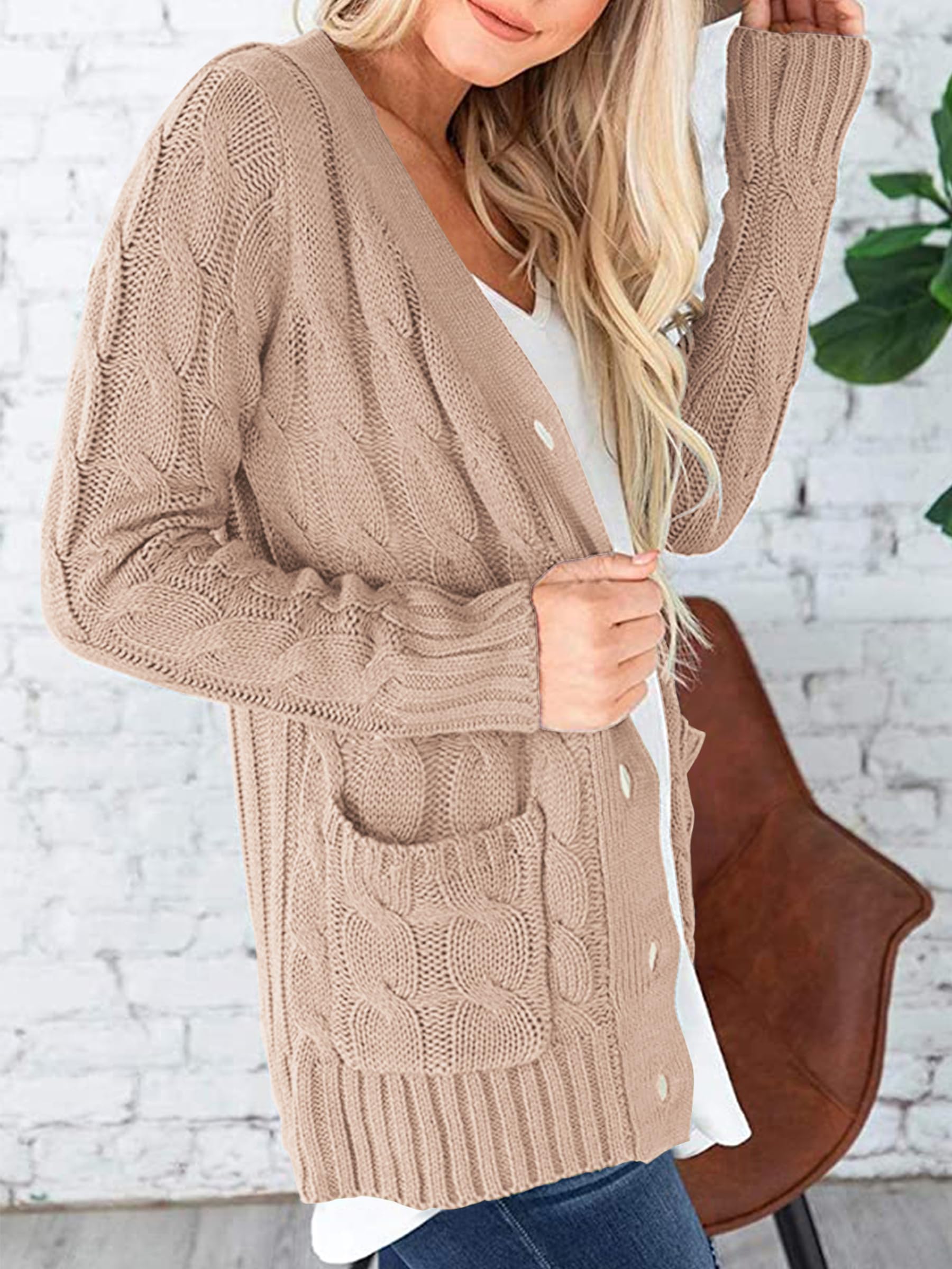 Women Chunky Cable Knit Cardigan Sweaters Fall Fashion Clothes