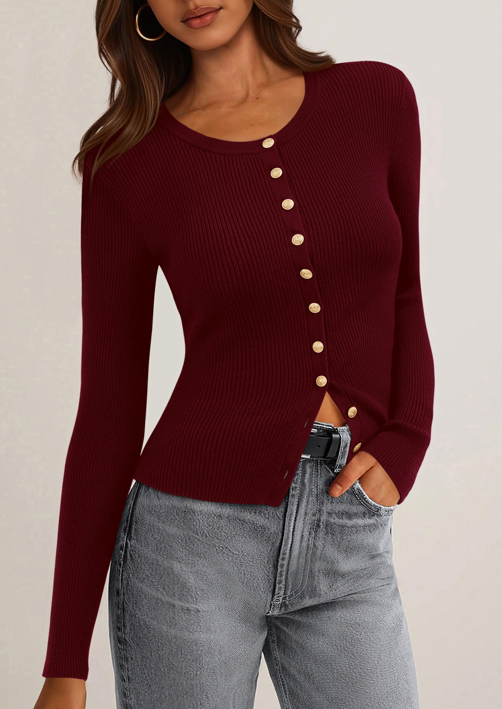 Women's Fall Lightweight Cardigan Sweaters,Burgundy,S