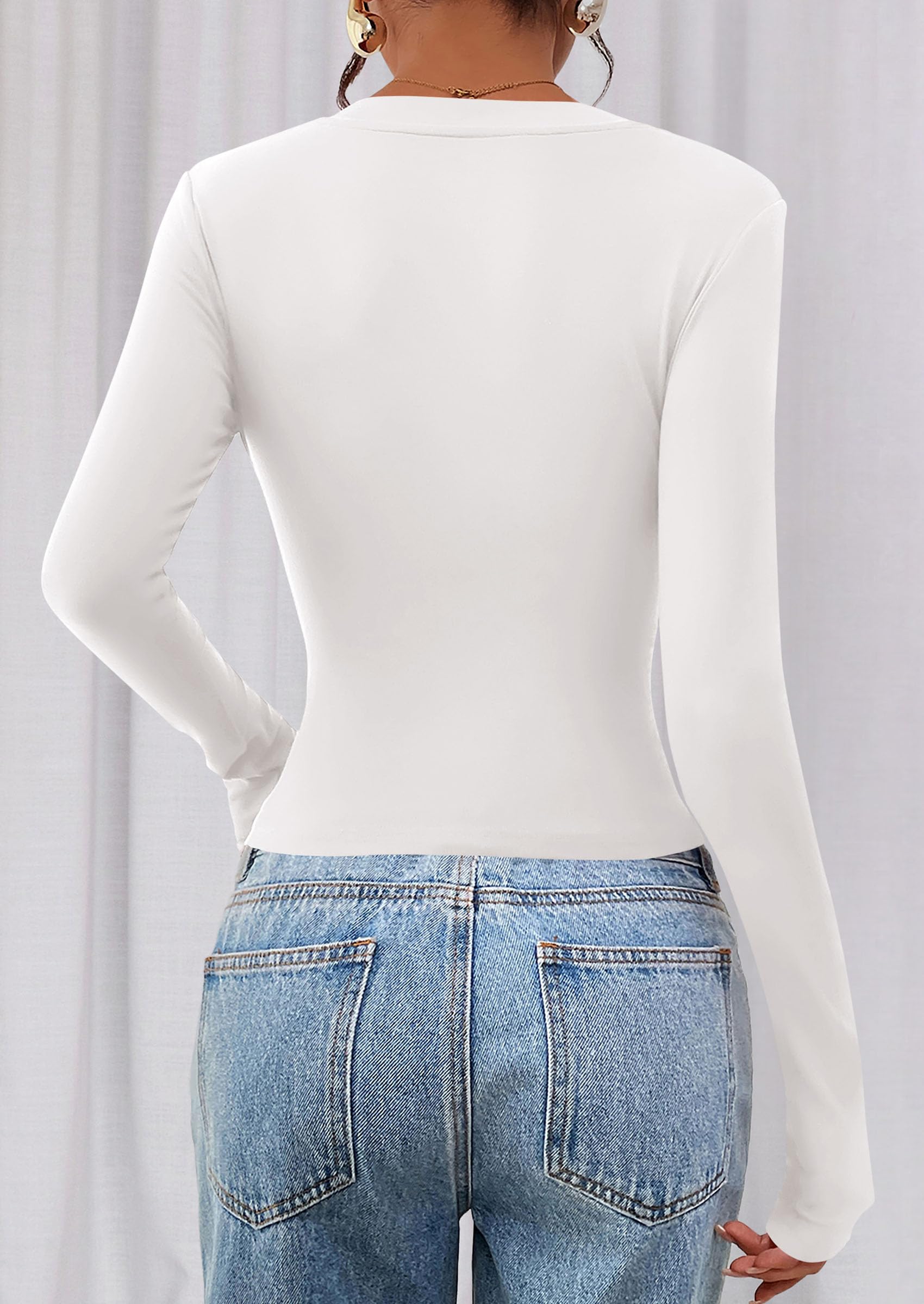 Womens Long Sleeve Slim Fit Crop Tops,White,XS
