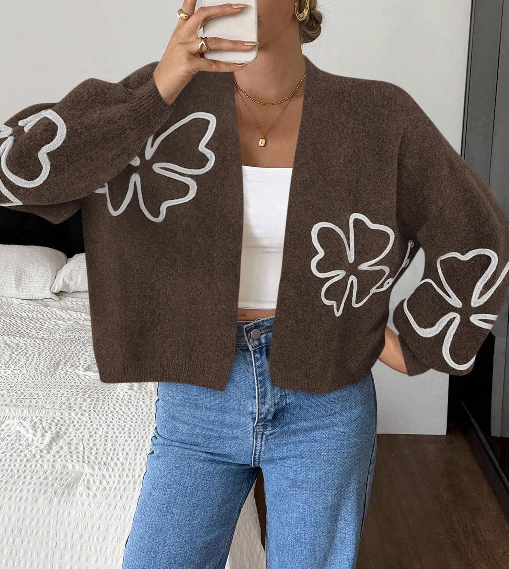 Women's Floral Oversized Cardigan Sweaters Trendy Fall Outfits