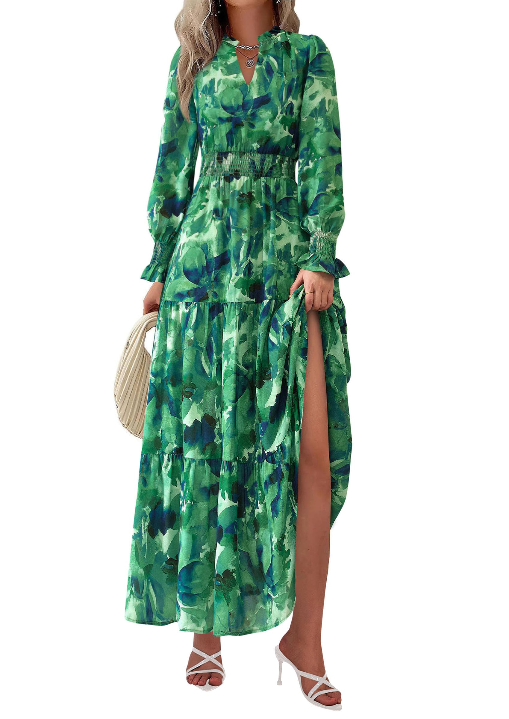 Women's Floral Maxi Dress Fall A Line Wedding Guest Dresses