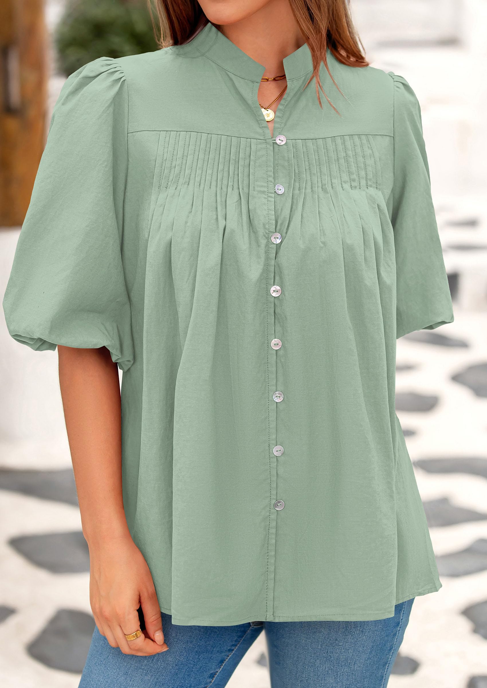 Short Sleeve Henley Shirts for Women,Light Green,S