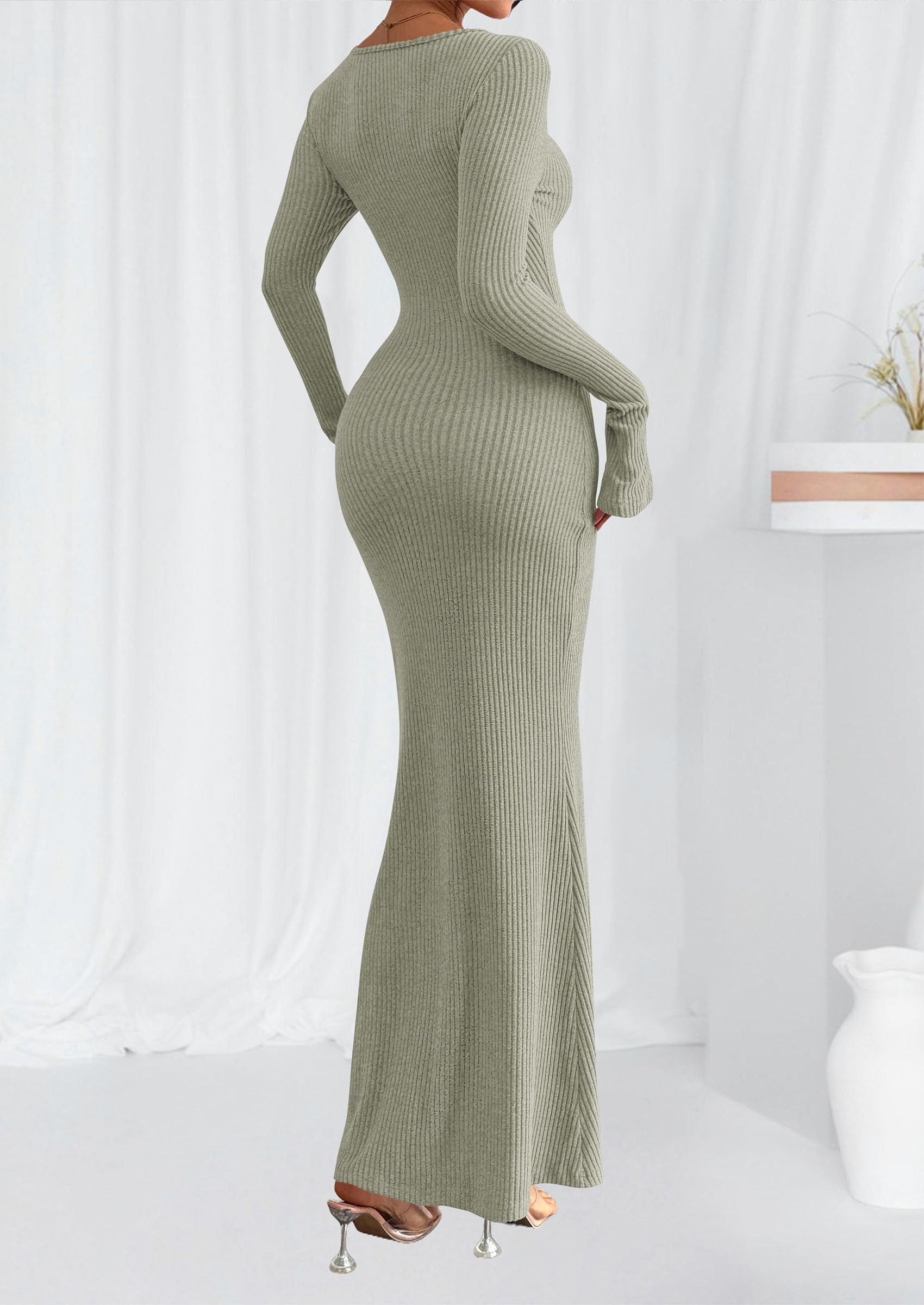 Women's Fall Long Sleeve Bodycon Maxi Dresses(Light Green,XS)