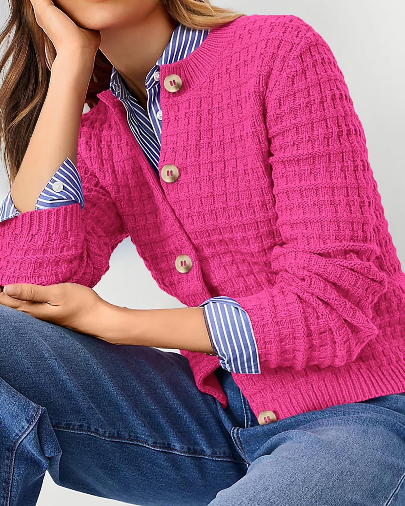 Women's Fall Lightweight Cardigan Sweaters Rose Red