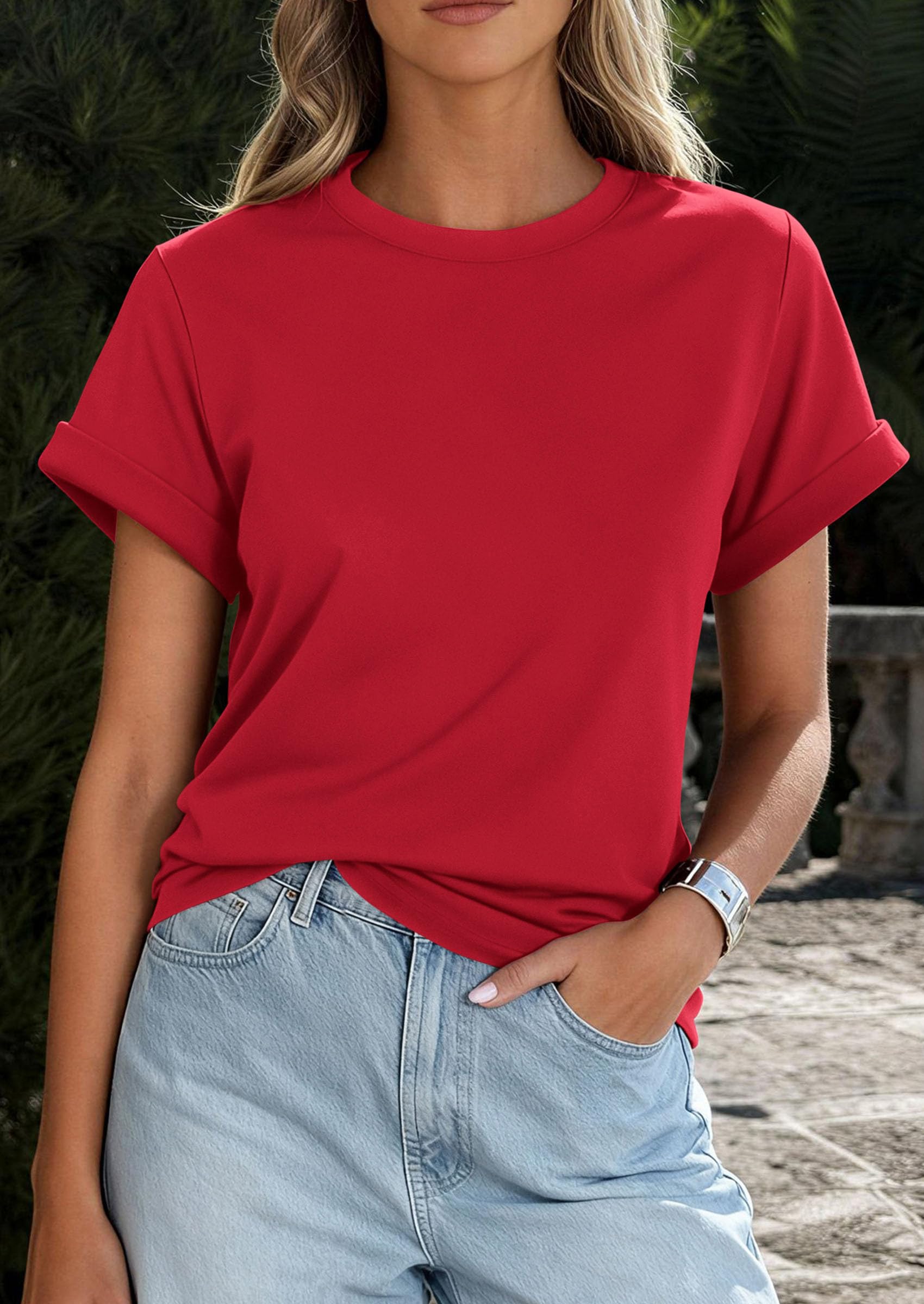 Womens Summer Tops Short Sleeve Shirts,Red,S