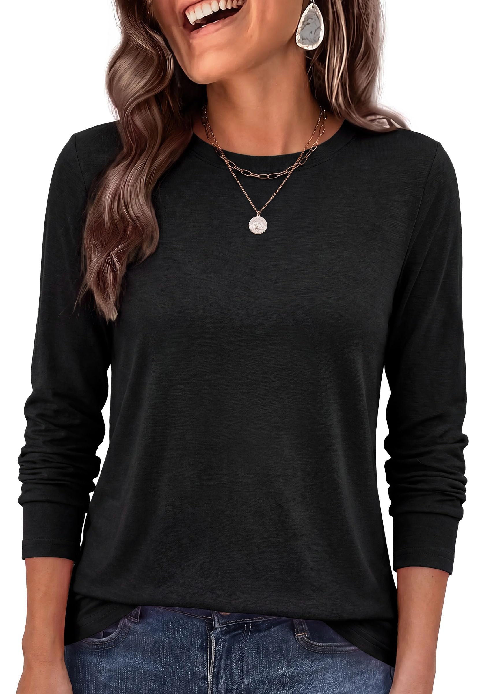 Long Sleeve Tshirts Shirts for Women Basic Casual Fall Tops