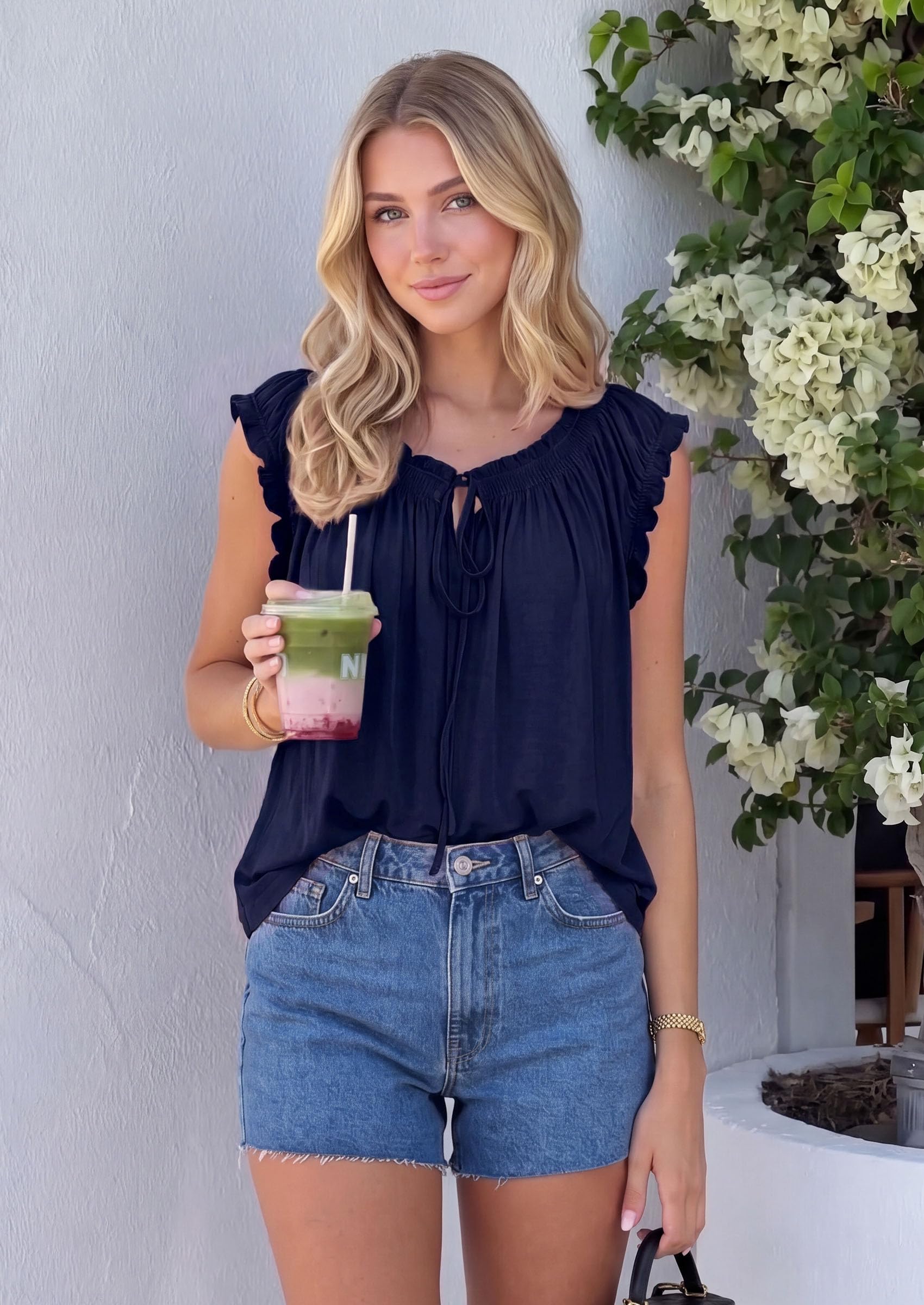 Womens Summer Tank Tops Babydoll Peplum Blouses,Navy Blue,XS