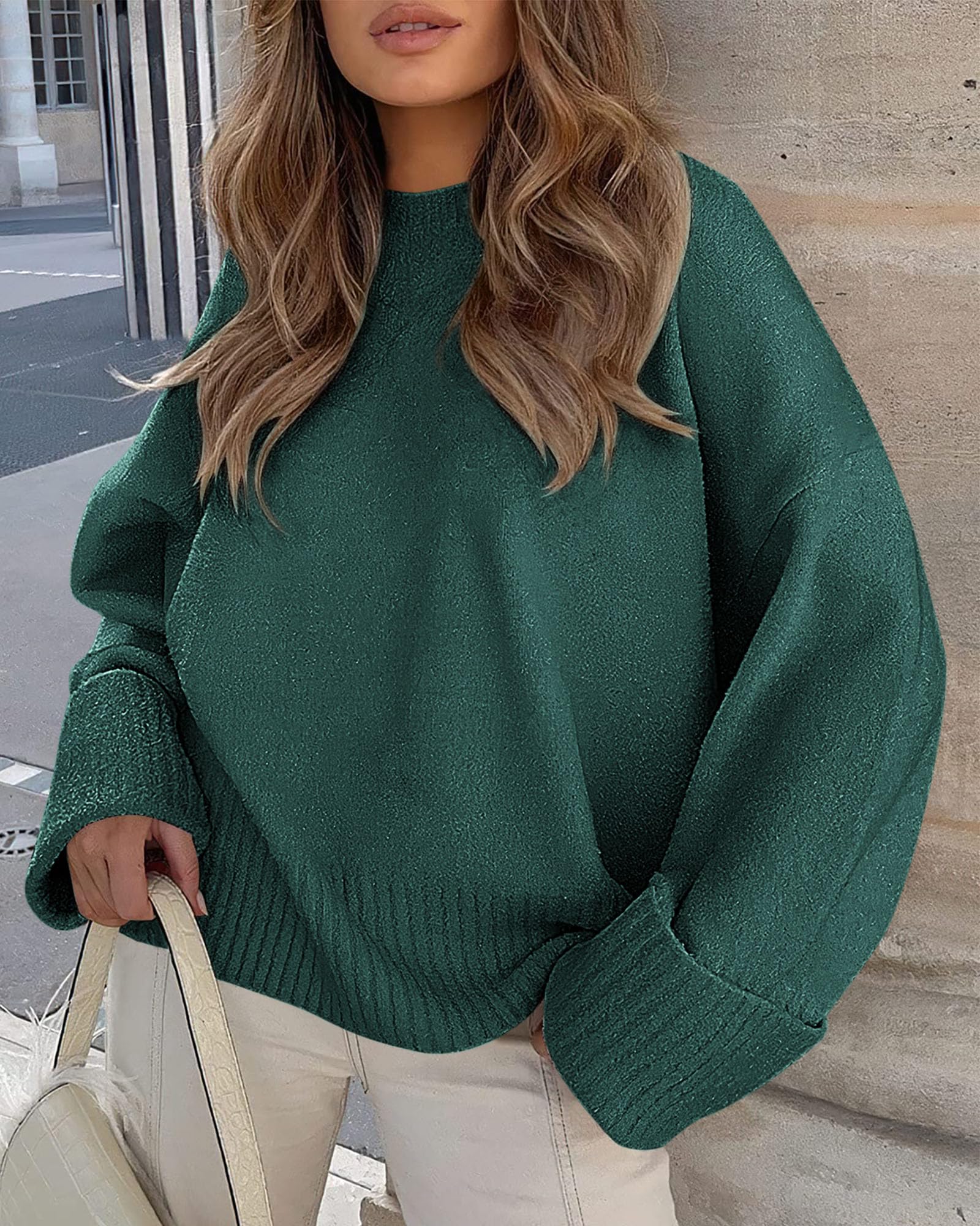 Women's Fall Fashion Cozy Oversized Sweaters(Dark Green,XS)