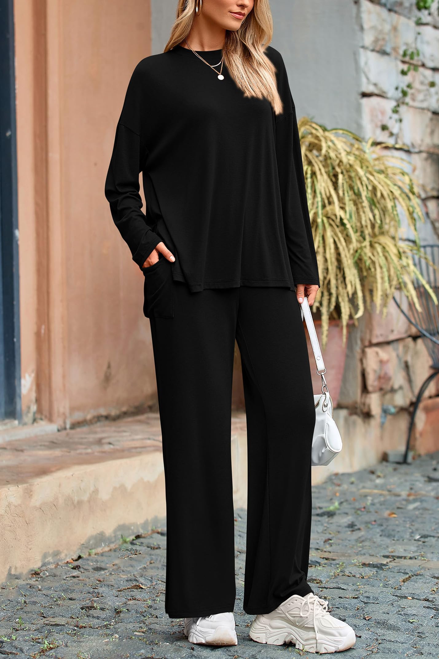Matching Sets Women Clothing 2 Piece Loungewear, Black,S