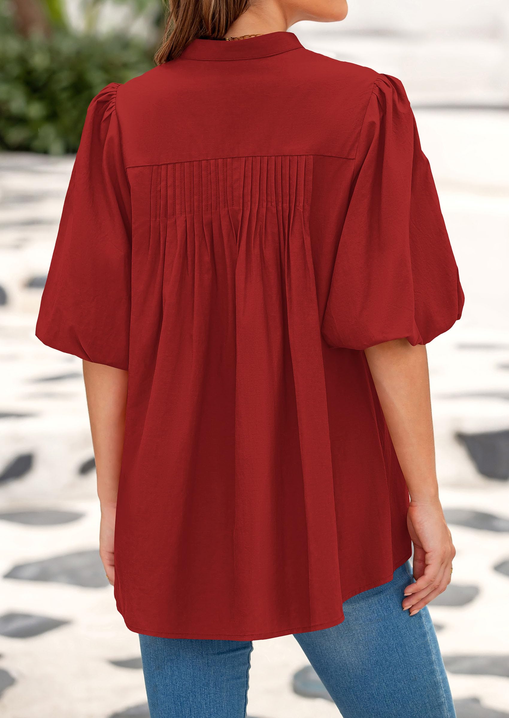Short Sleeve Henley Shirts for Women,Red,S