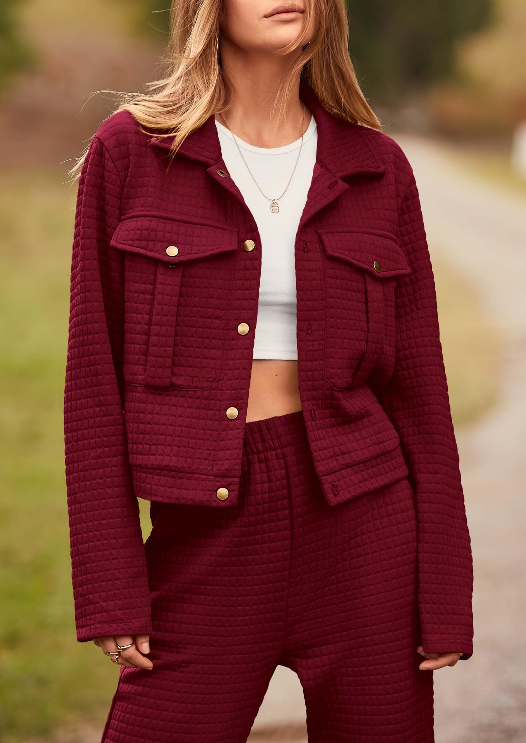 Women's 2 Piece Matching Lounge Sets Tracksuit,Wine Red,S