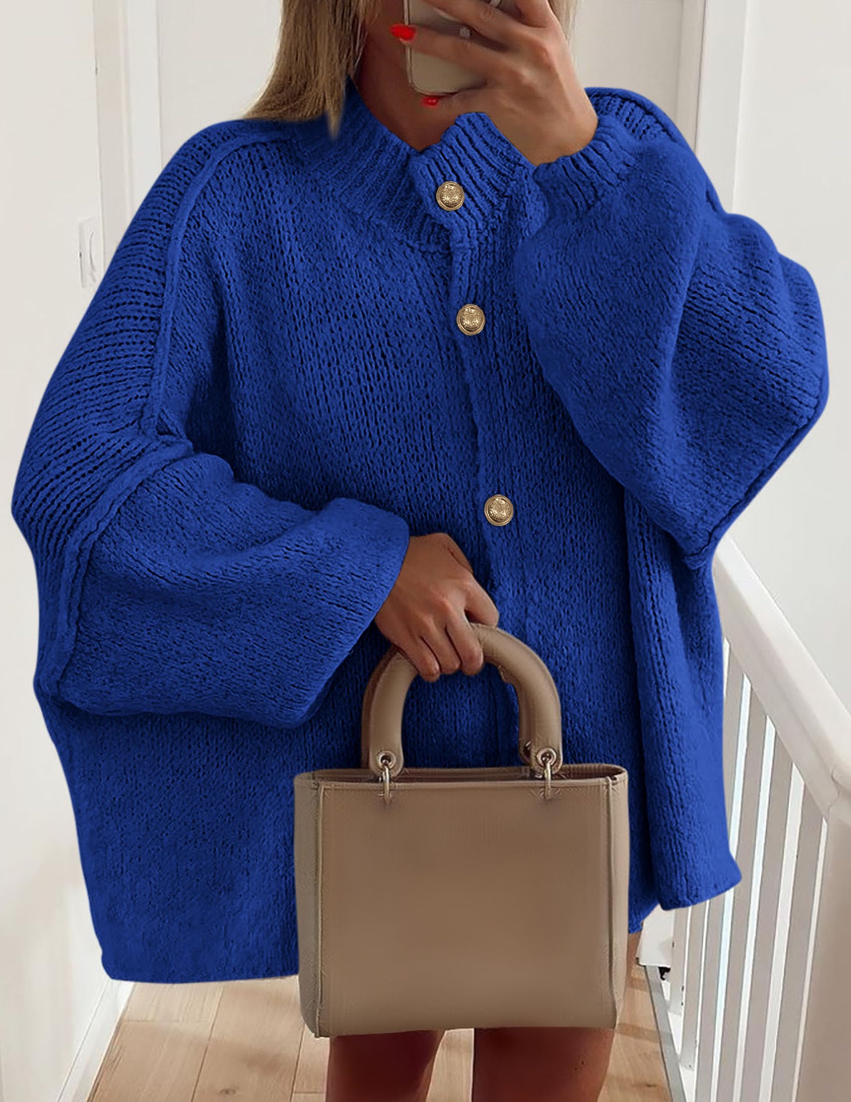 Women's Oversized Chunky Cardigan Sweaters(Royal Blue,Small)