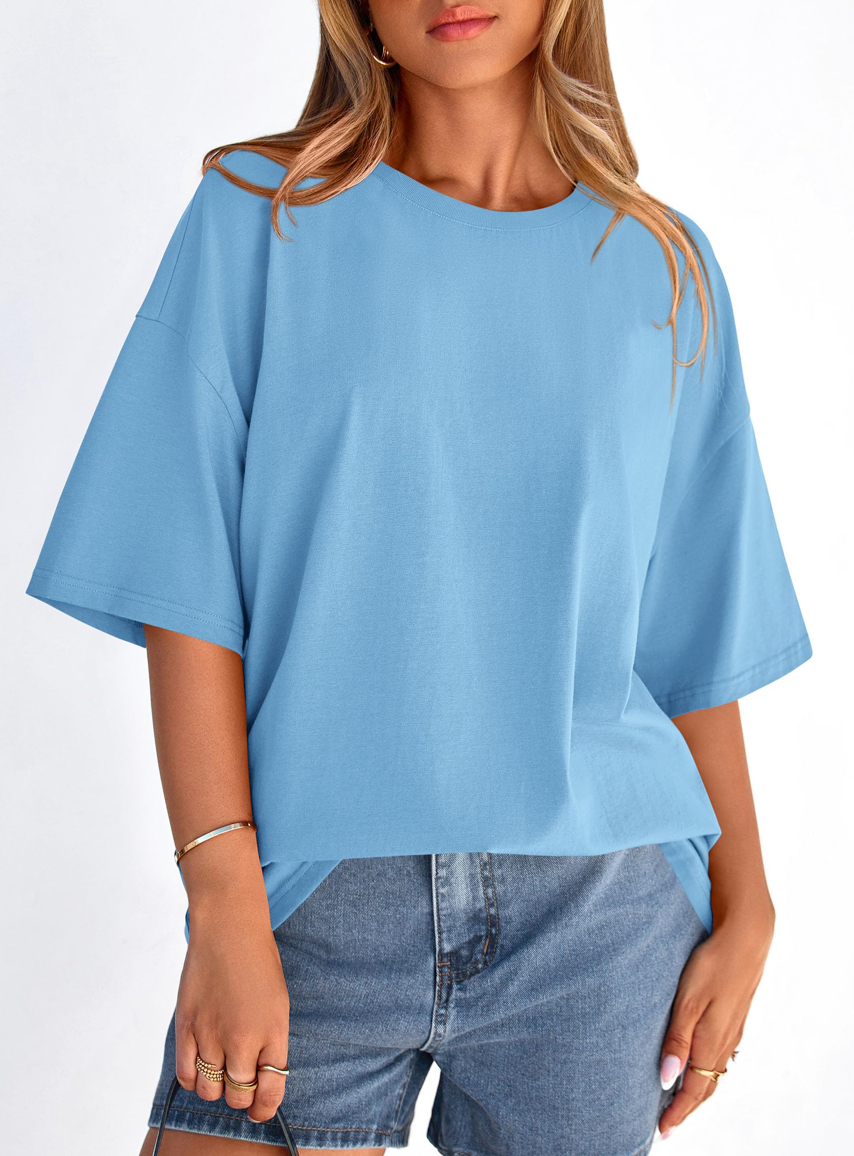 Women's Oversized Tshirts Going Out Tops (Sky Blue,S)