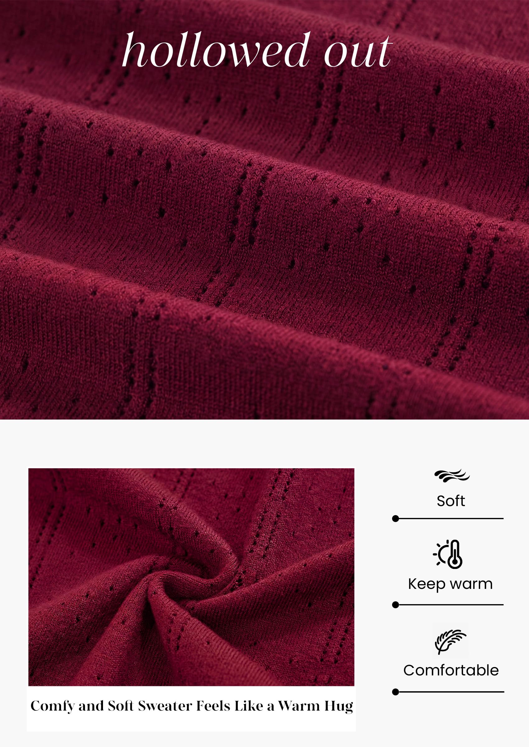 Women Fall Fashion Hollow Out Holiday Sweaters Burgundy,S