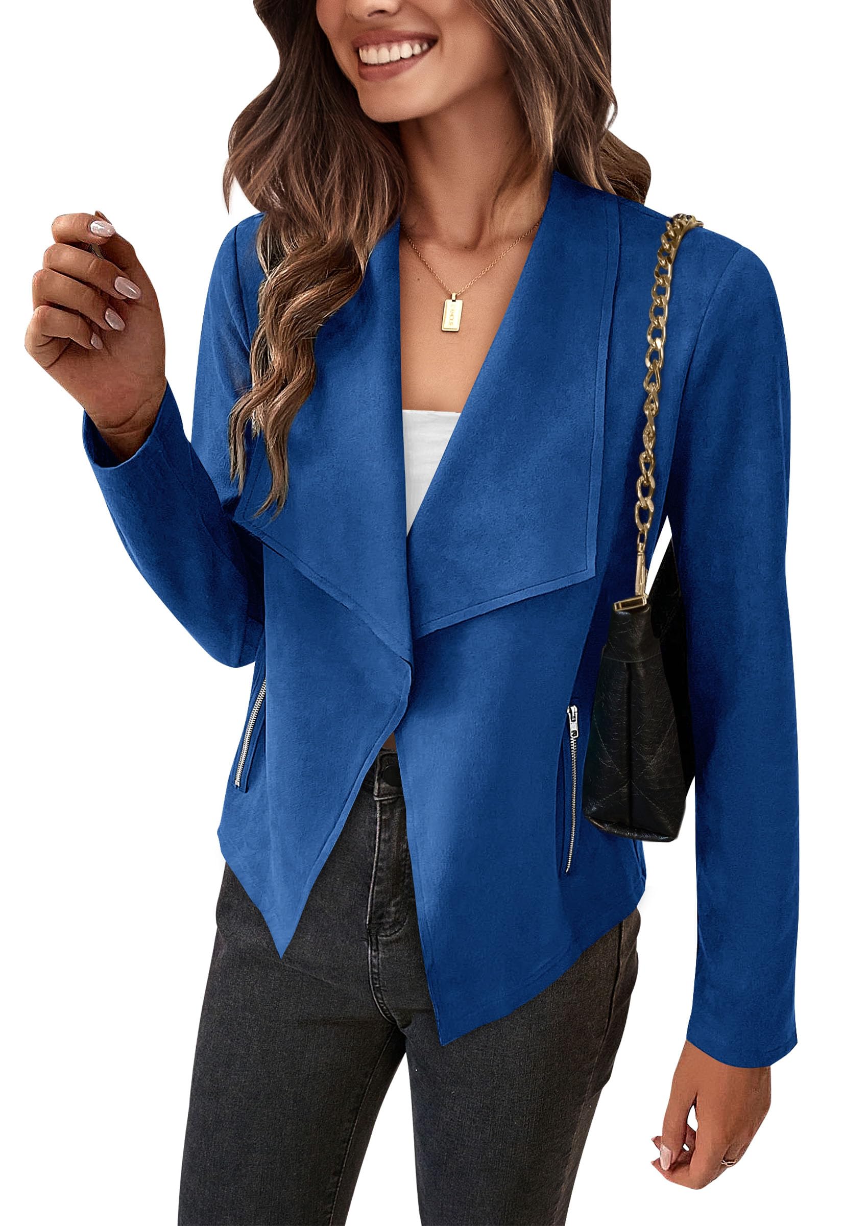 Women's Fall Fashion Faux Suede Jackets(Blue,Small)