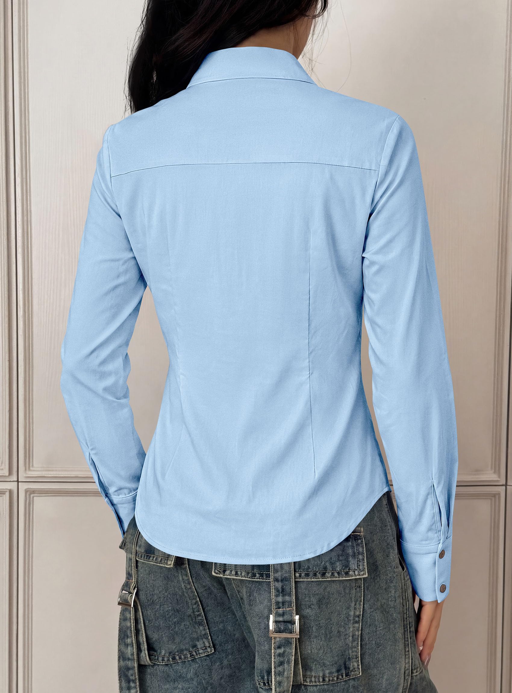 Womens Button Down Shirts Long Sleeve Blouse (Blue,S)