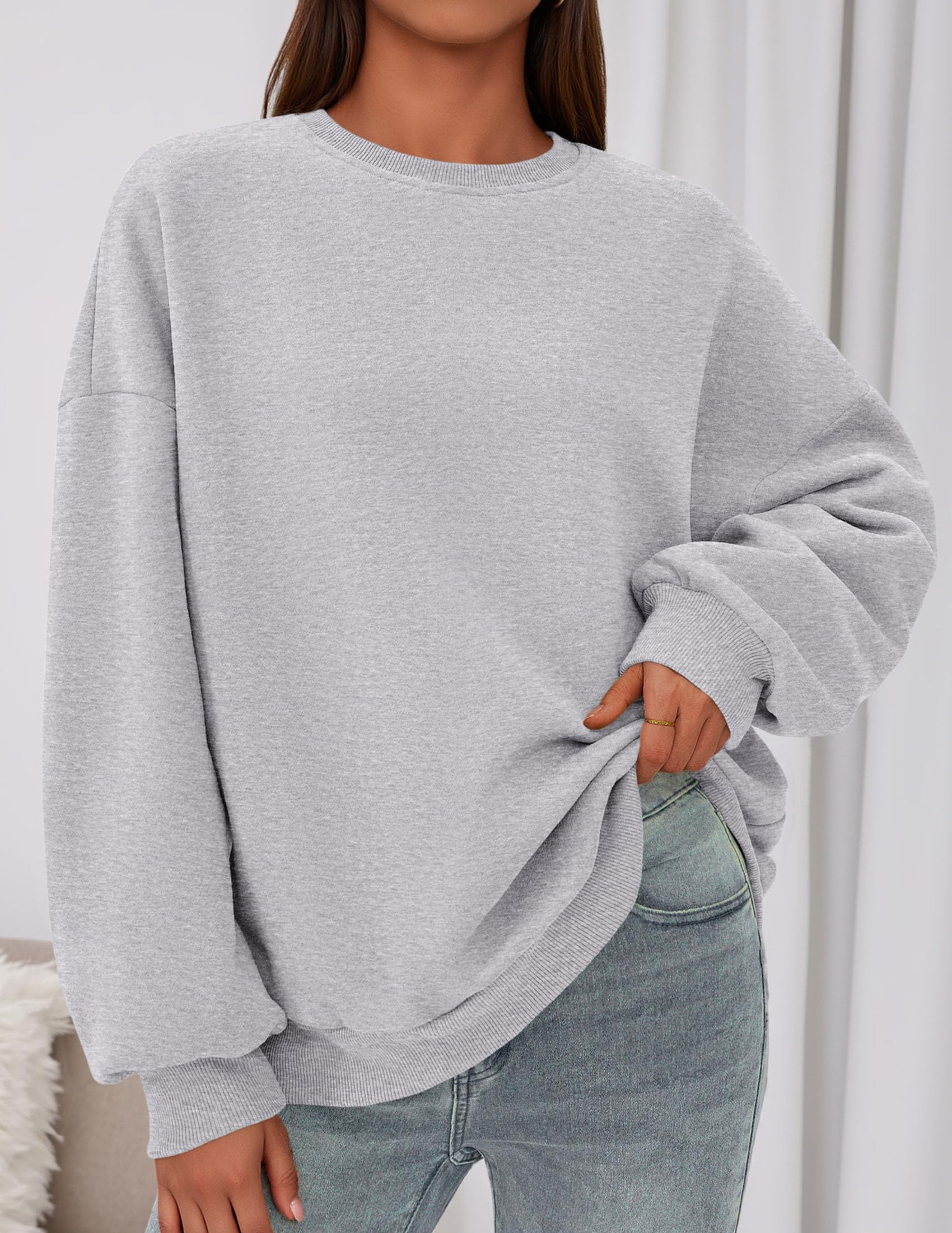 Womens Oversized Crewneck Sweatshirt 2026 Fall Outfits Grey