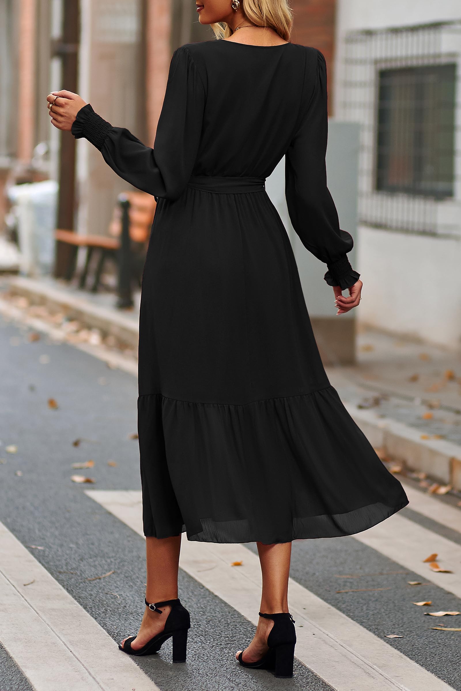 Womens Long Sleeve Boho Maxi Fall Floral Wedding Guest Dresses