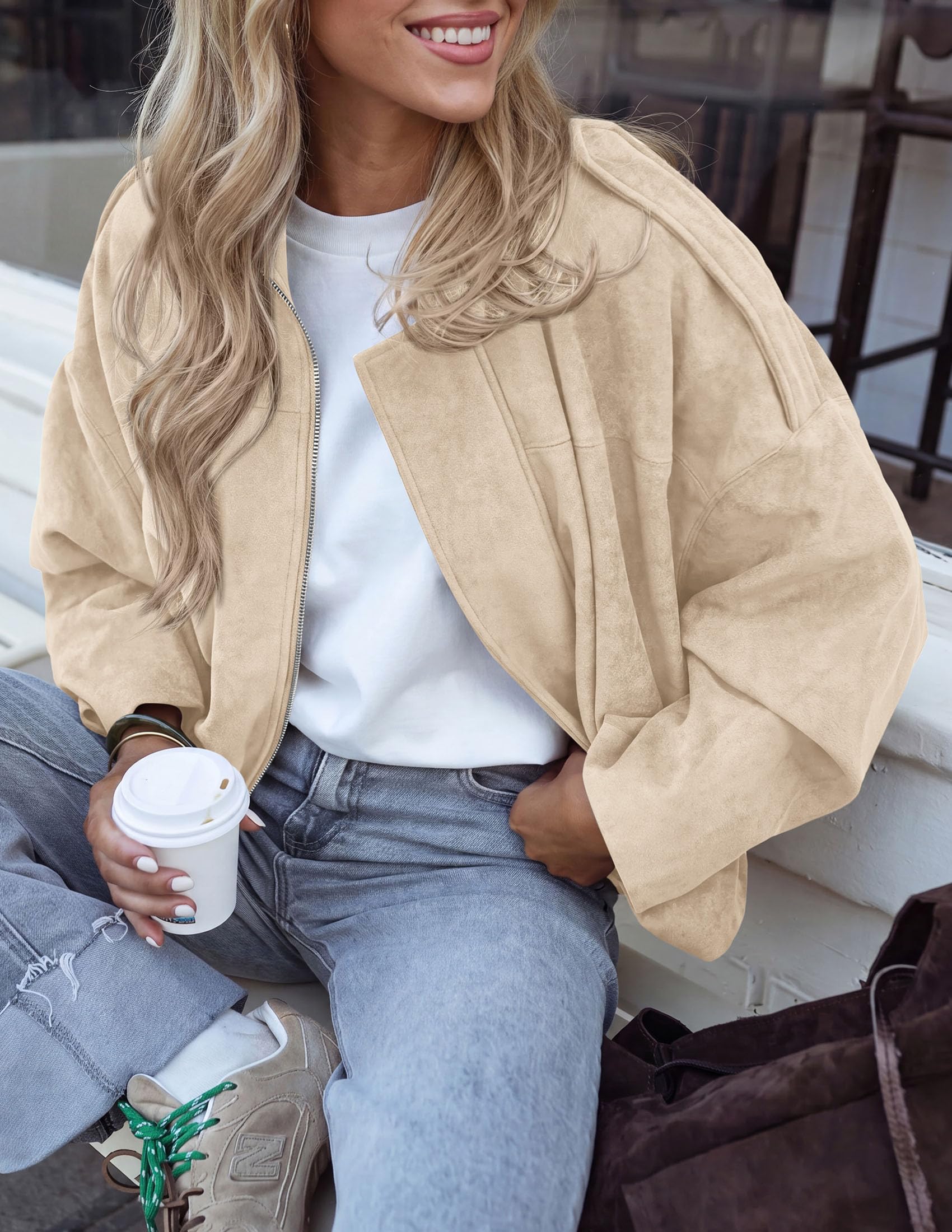 Faux Suede Jacket Women Fall Cropped Western Bomber Jacket