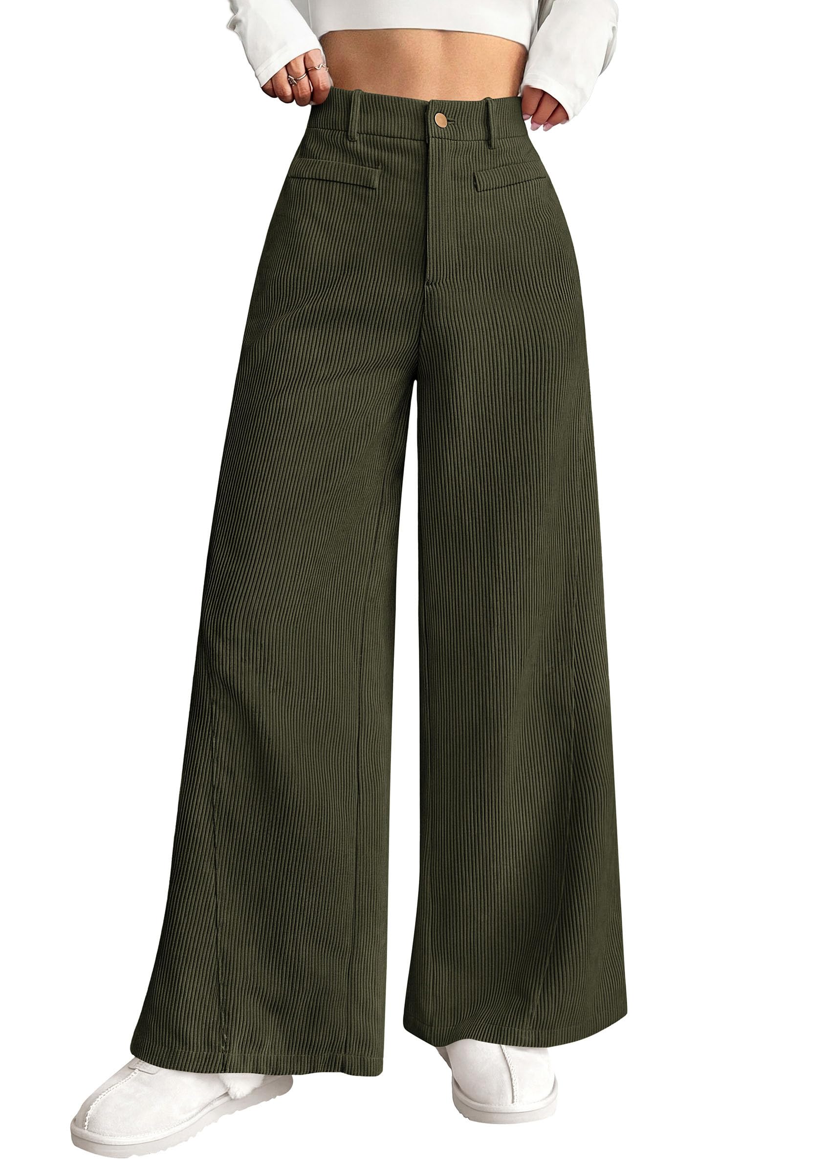 Women's High Waisted Corduroy Pants Casual,Army Green,M