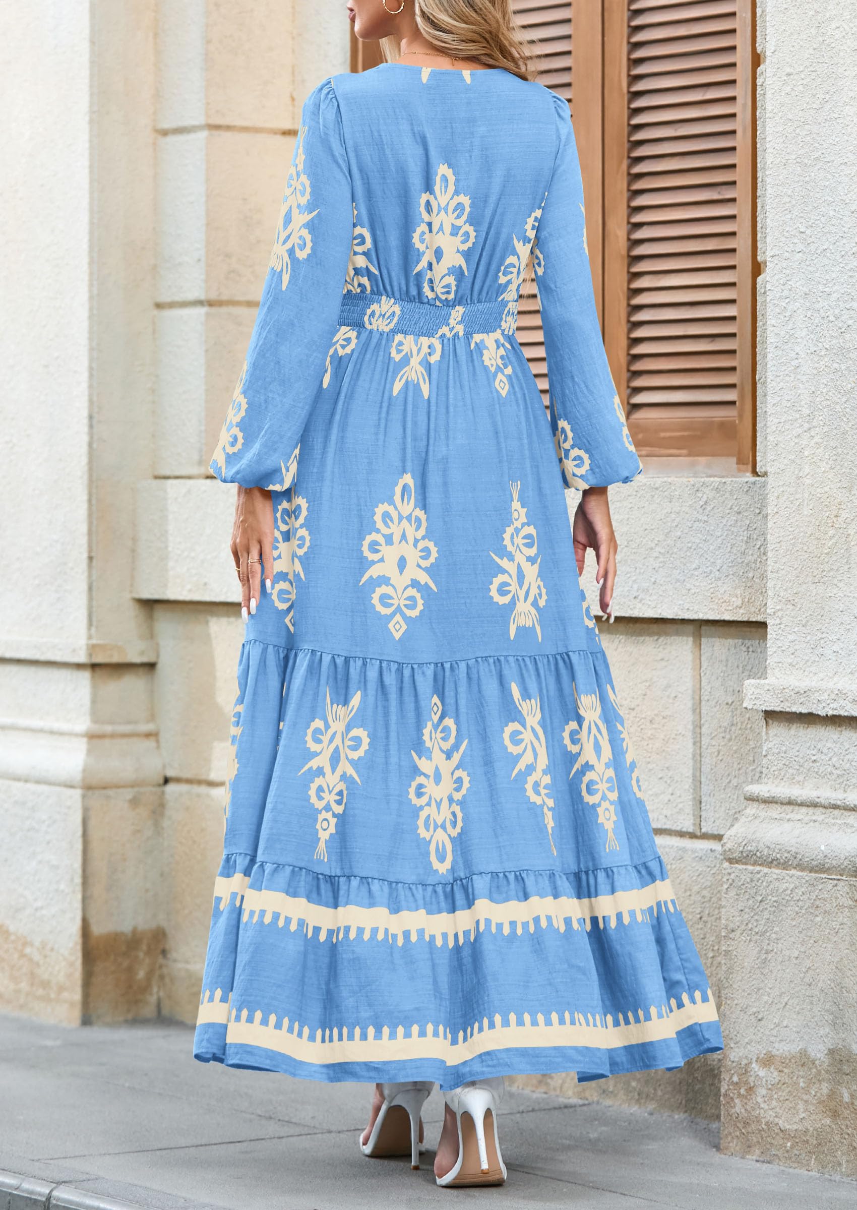 Women's Long Sleeve Floral Boho Maxi Wedding Guest Dress