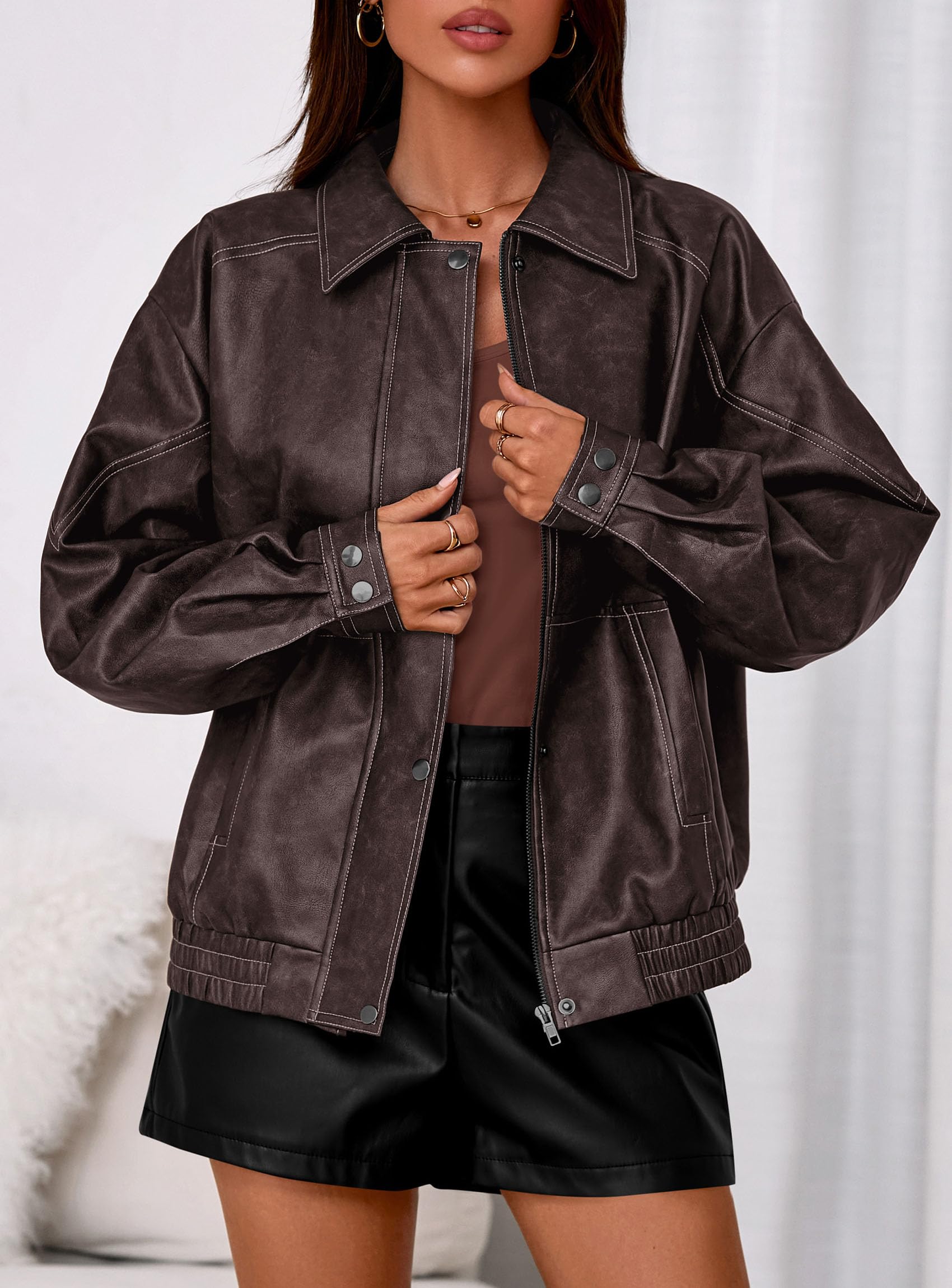 Womens Oversized Faux Leather Jacket Fall Winter Outfits