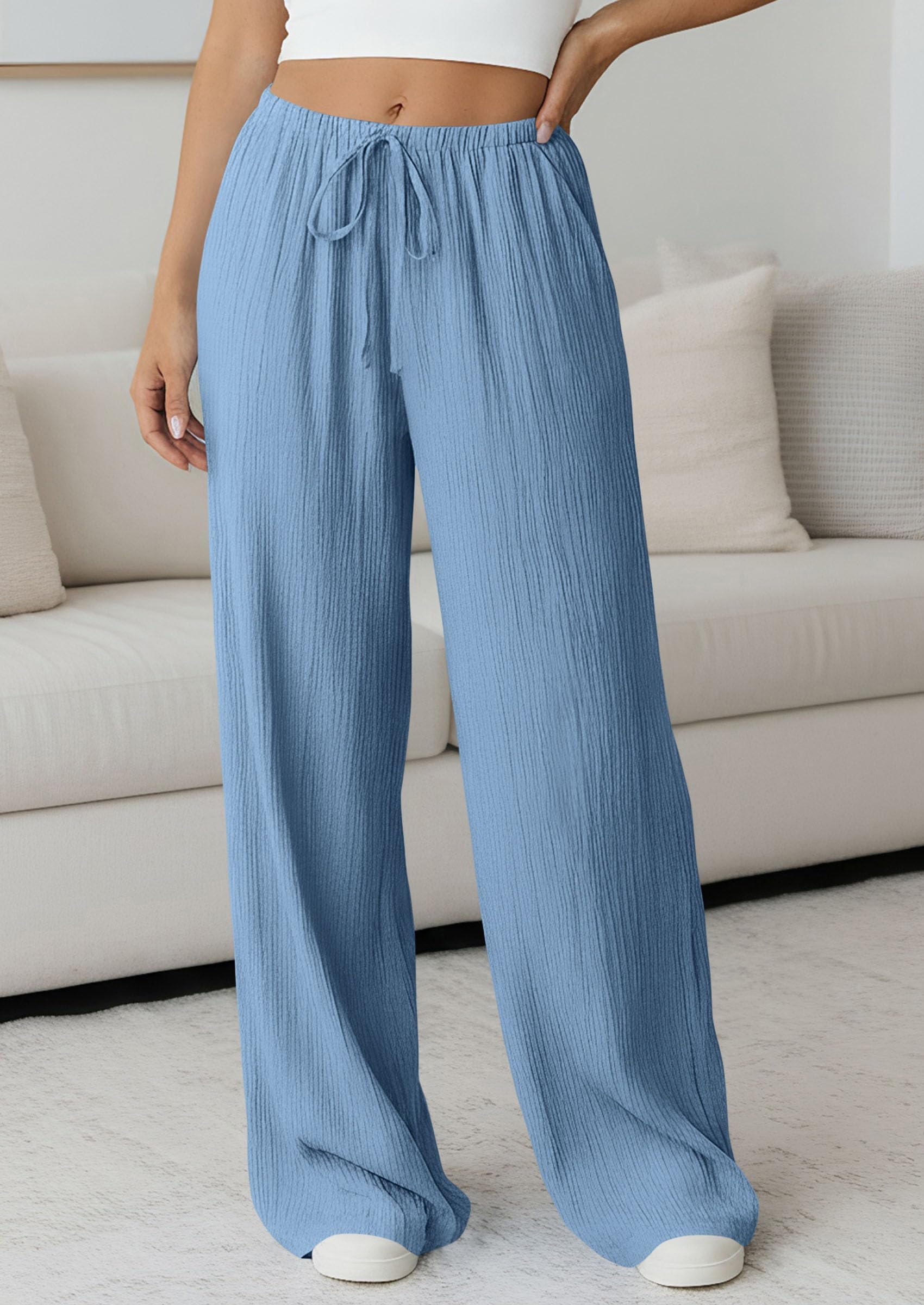 Women's Palazzo Pants Casual Wide Leg Trousers,Blue,S
