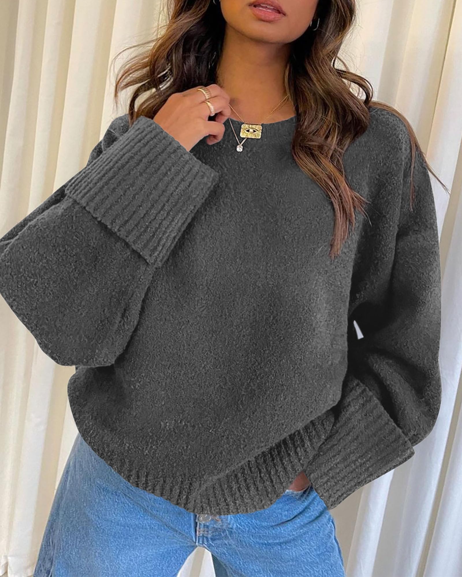 Women's Fall Fashion Cozy Oversized Sweaters(Dark Grey,XS)