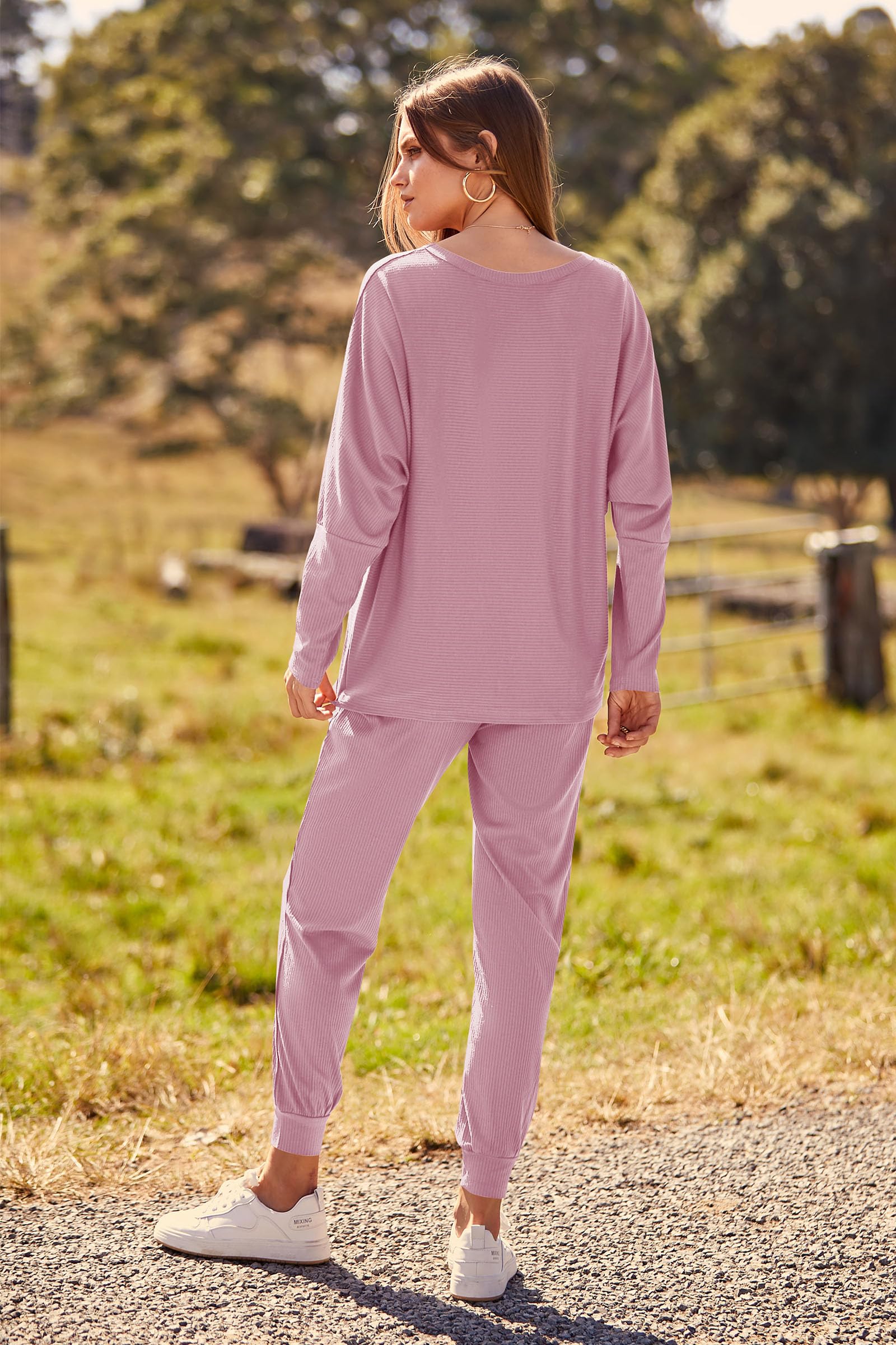 Women's 2 Piece Outfit Matching Lounge Set, Pink,S