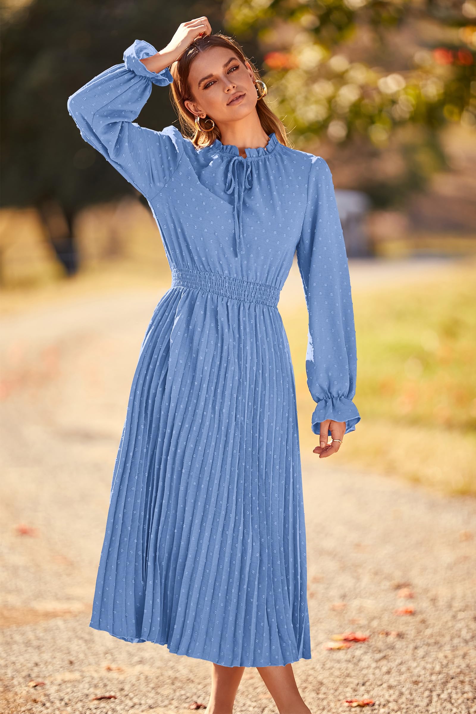Women's Fall Midi Wedding Guest Dress(Light Blue,Large)