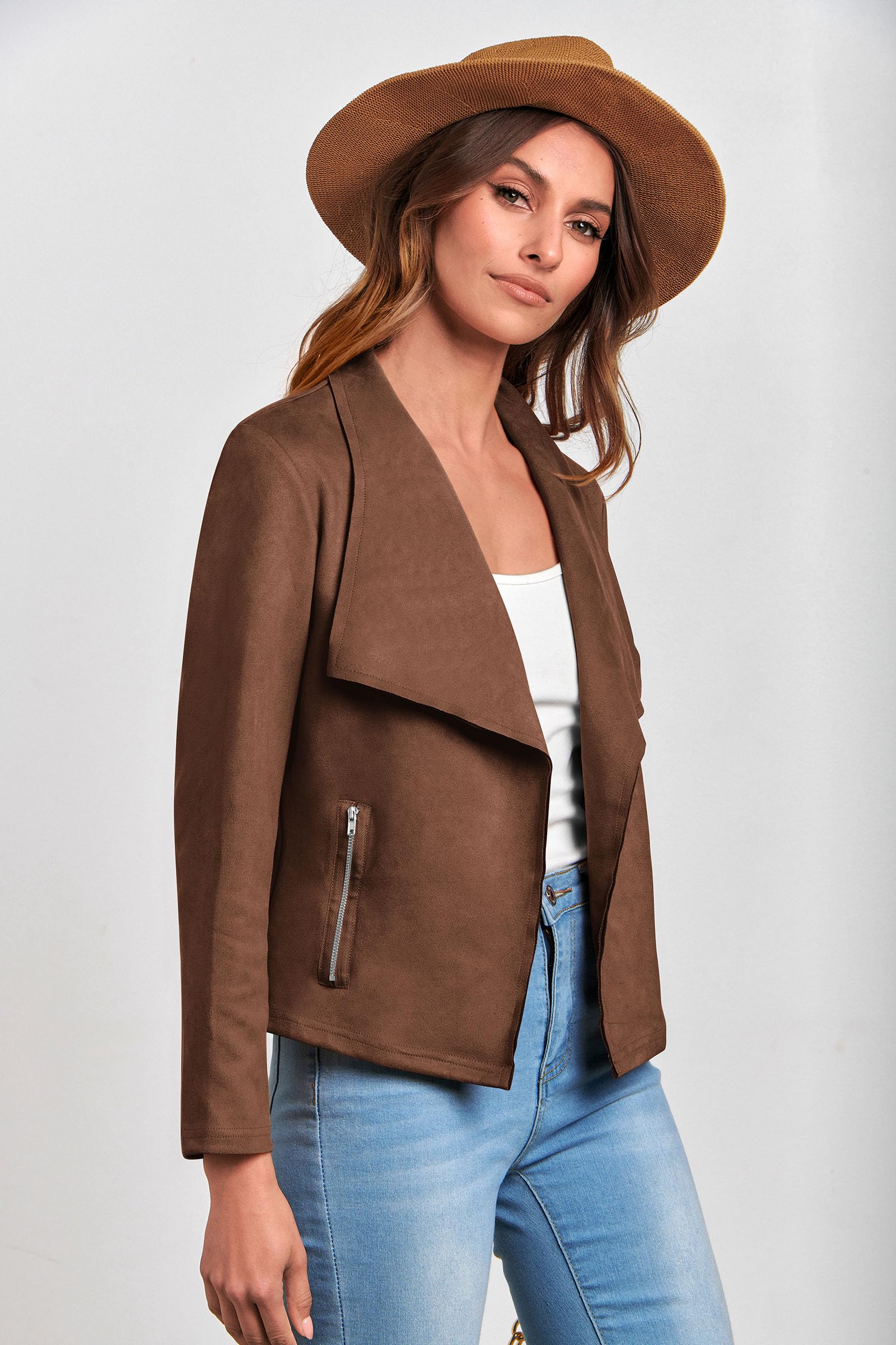 Women's Fall Fashion Faux Suede Jackets(Coffee,Small)