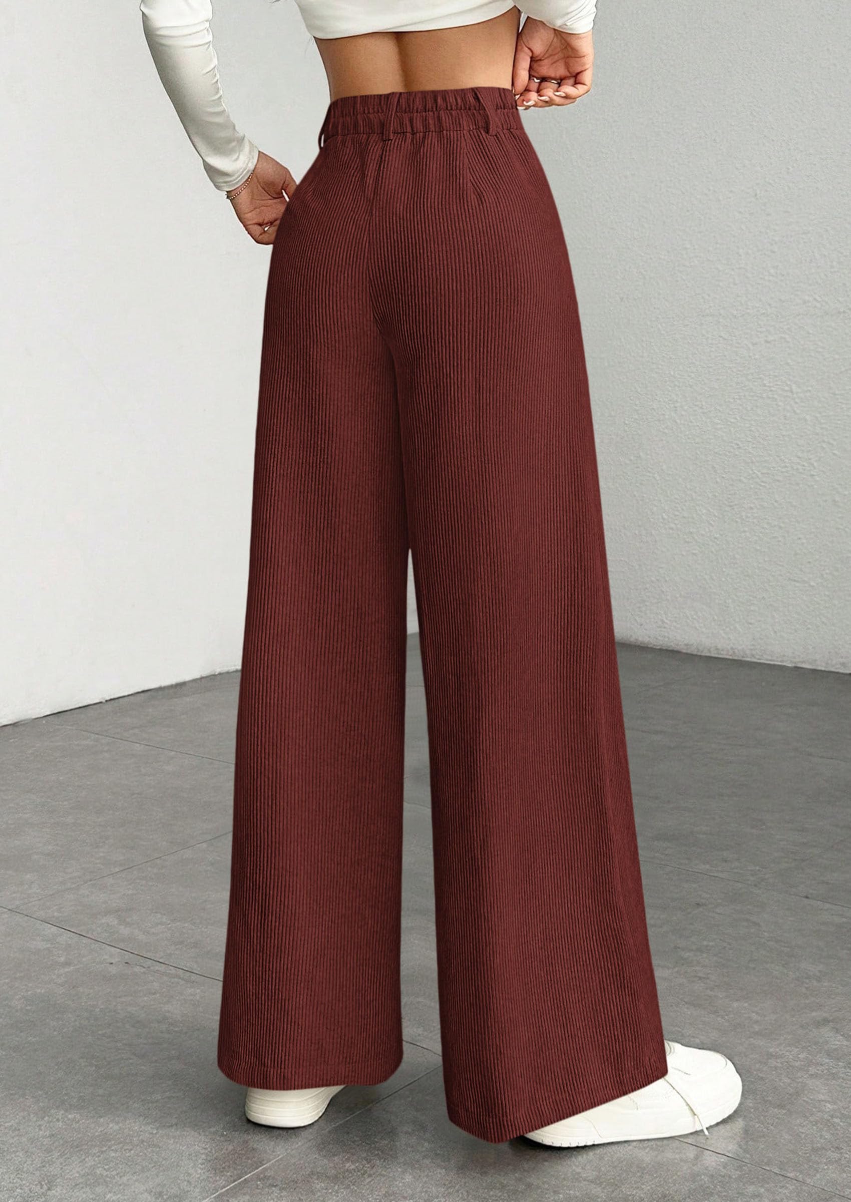 Women's High Waisted Corduroy Pants Casual,Rust Red,S
