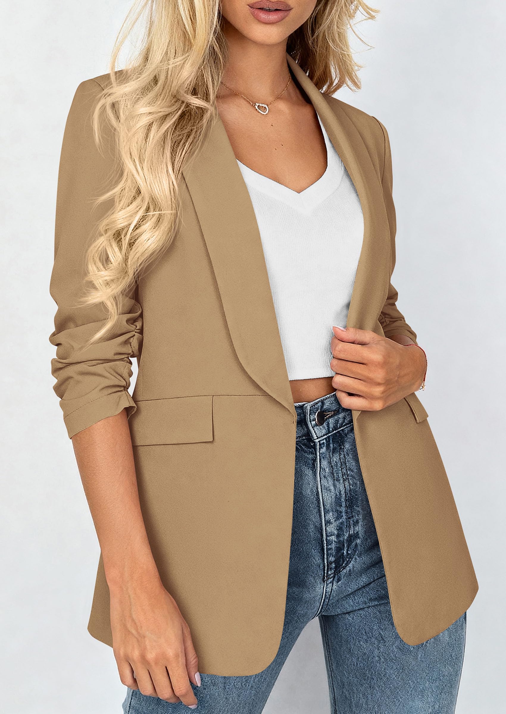 Women's Summer Blazers Business Casual Outfits Khaki,XS