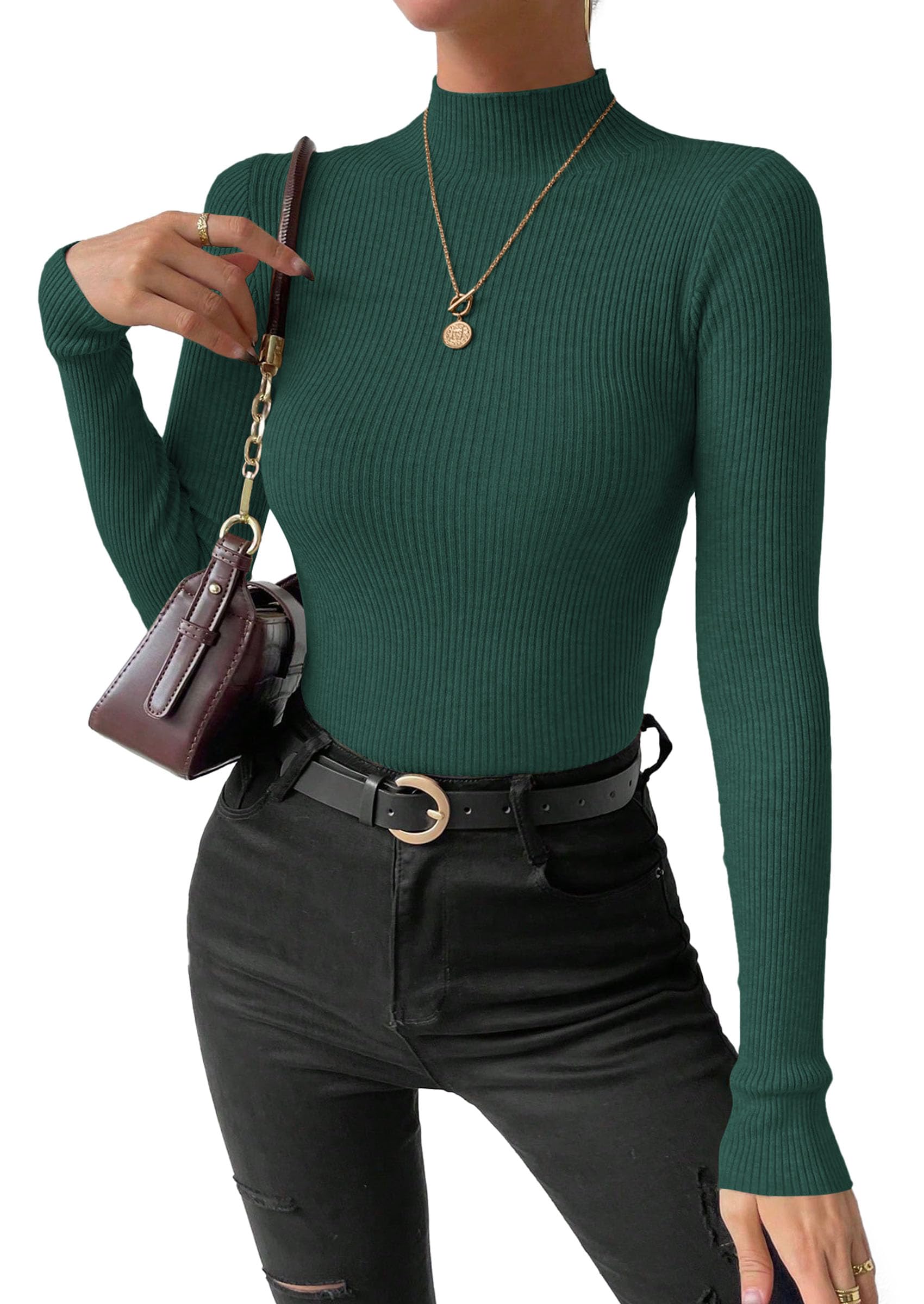 Women's Mock Turtleneck Lightweight Sweaters Fall Knit Tshirts