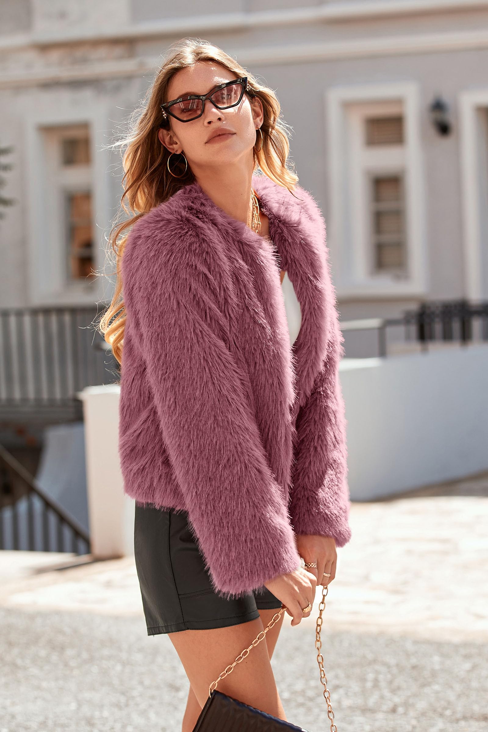 Women's Winter Cropped Faux Fur Coats(Bean Paste Red,Small)