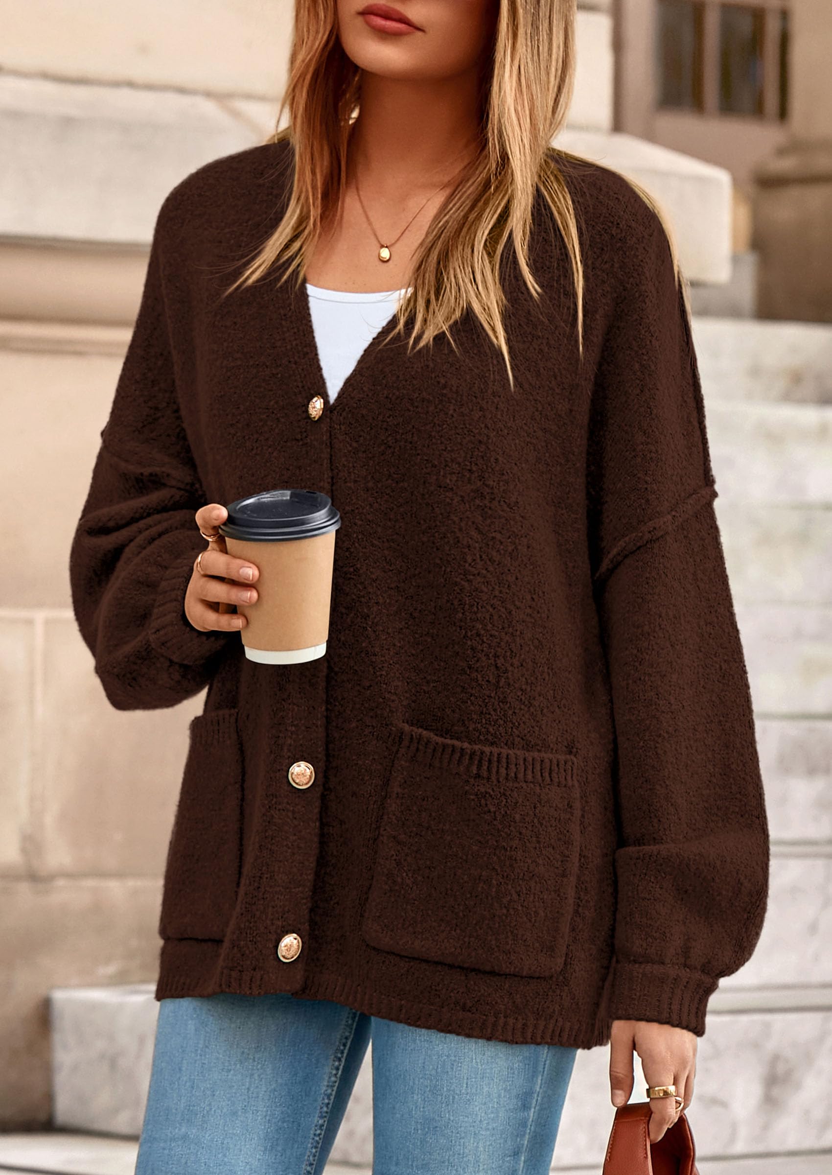 Oversized Chunky Cardigan Sweaters for Women Brown,S