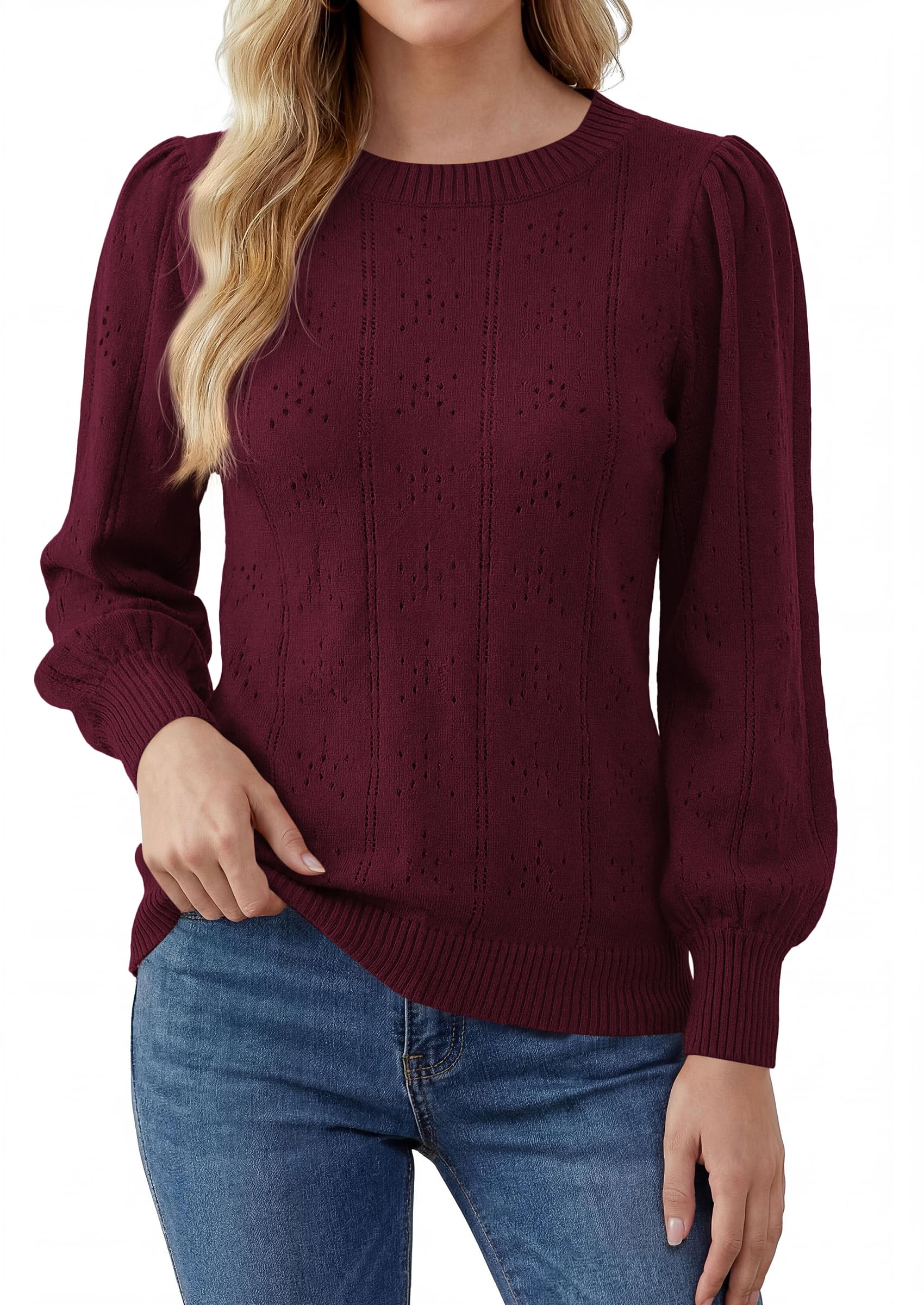 Women Fall Fashion Hollow Out Holiday Sweaters Burgundy,S