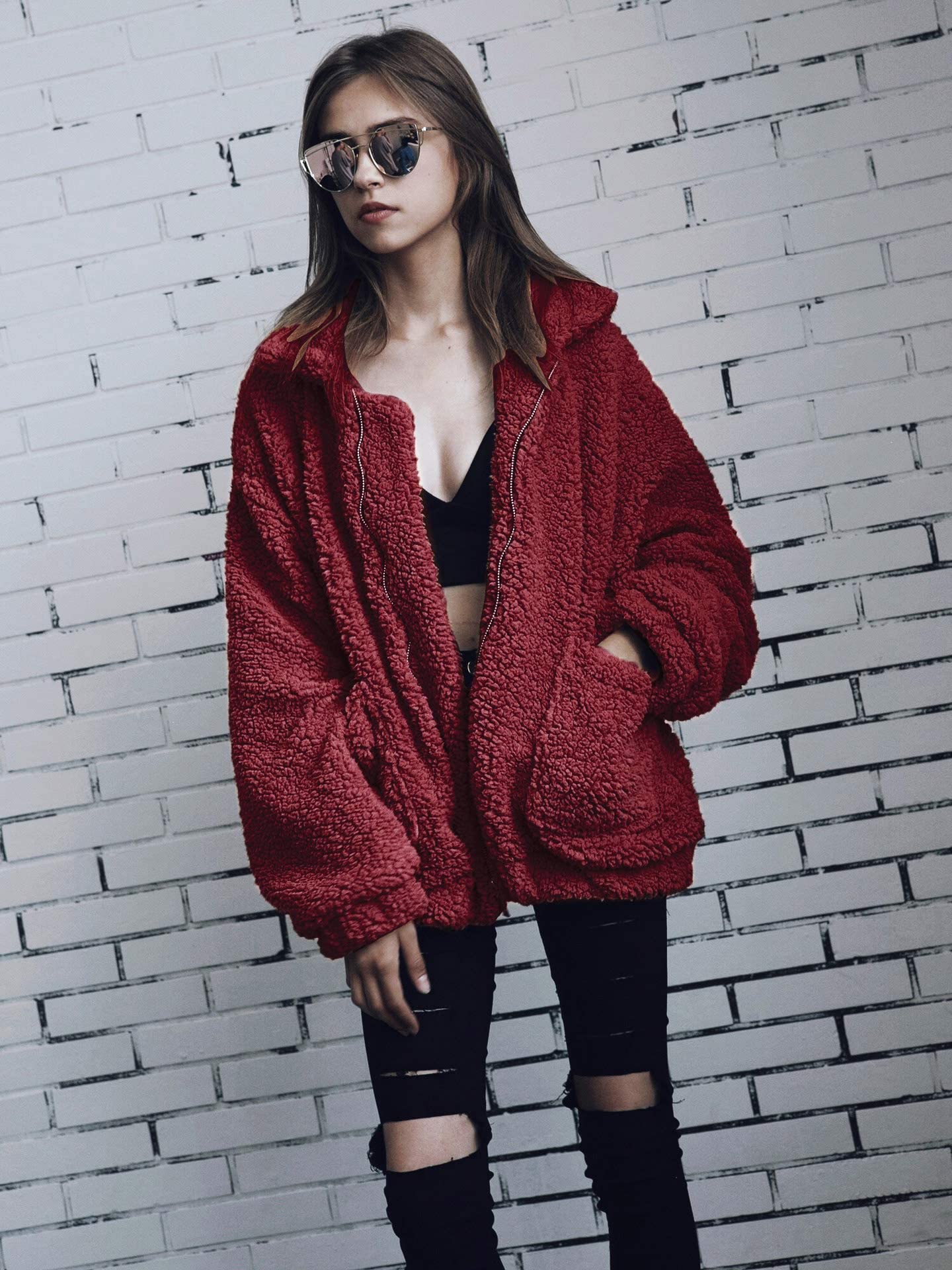 Oversized Sherpa Fleece Jacket Women's Winter Coats Outerwear