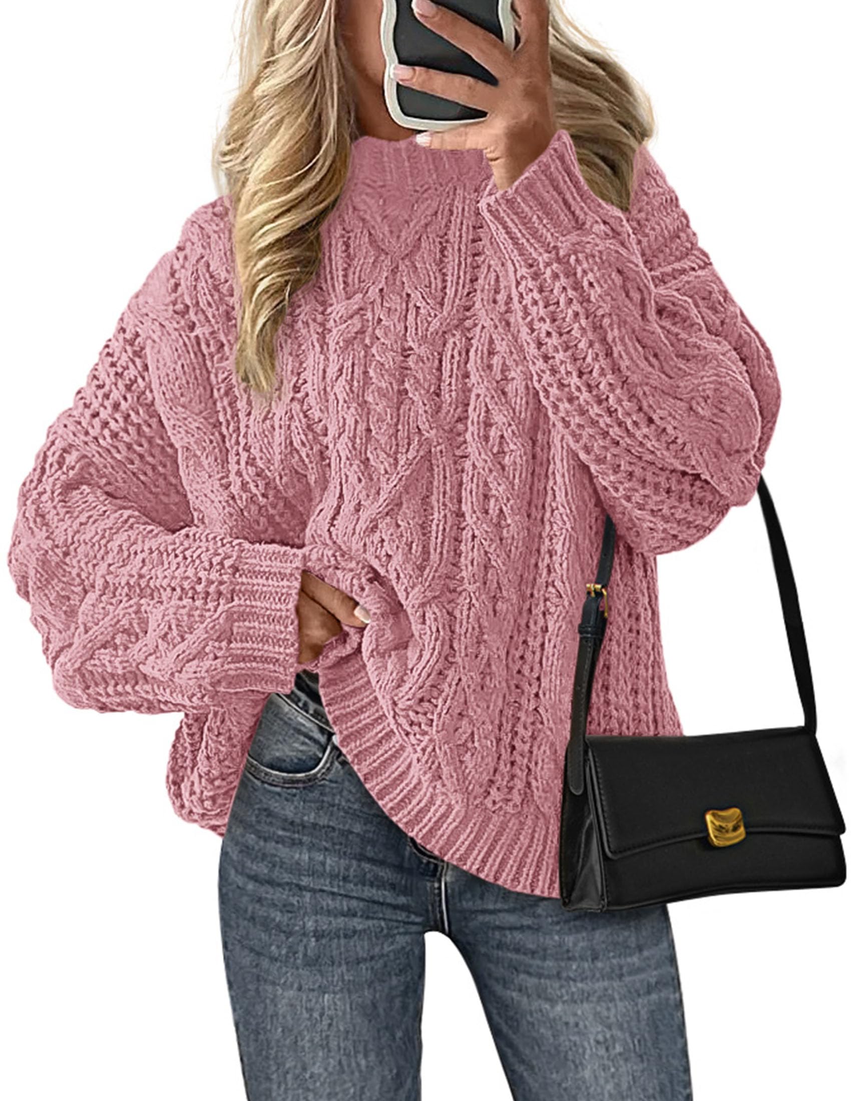Womens Oversized Fall Sweaters Chunky Cable Knit Pullover Tops