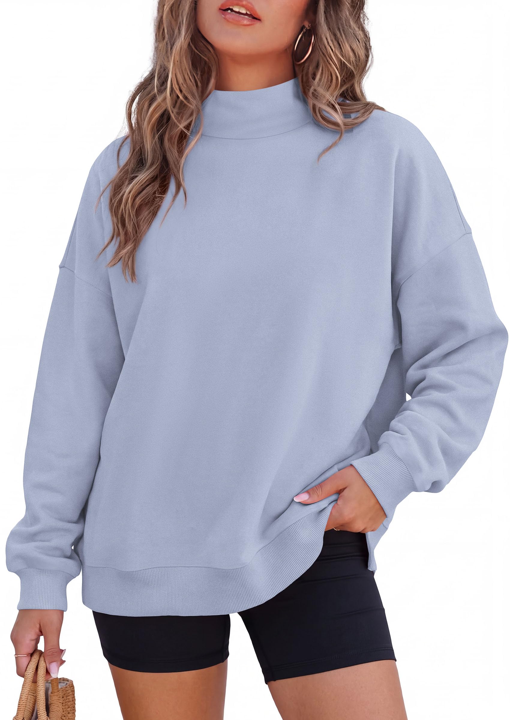 Womens Mock Neck Sweatshirt Oversized Pullover Fall Outfits