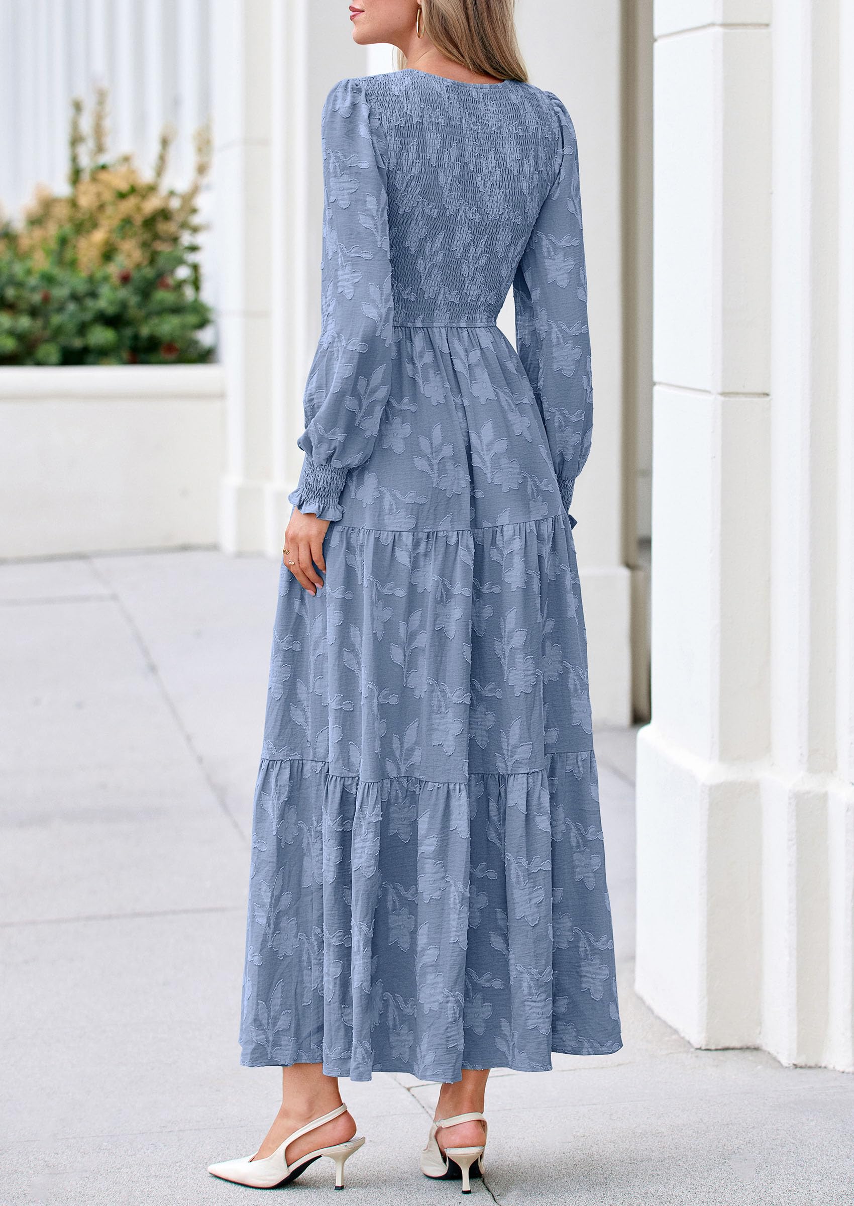Fall Floral Long Sleeve Wedding Guest Dress for Women Pockets