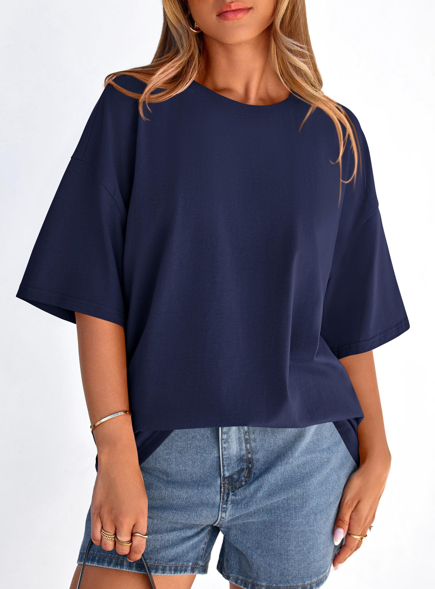 Women's Oversized Tshirts Going Out Tops (Navy Blue,S)