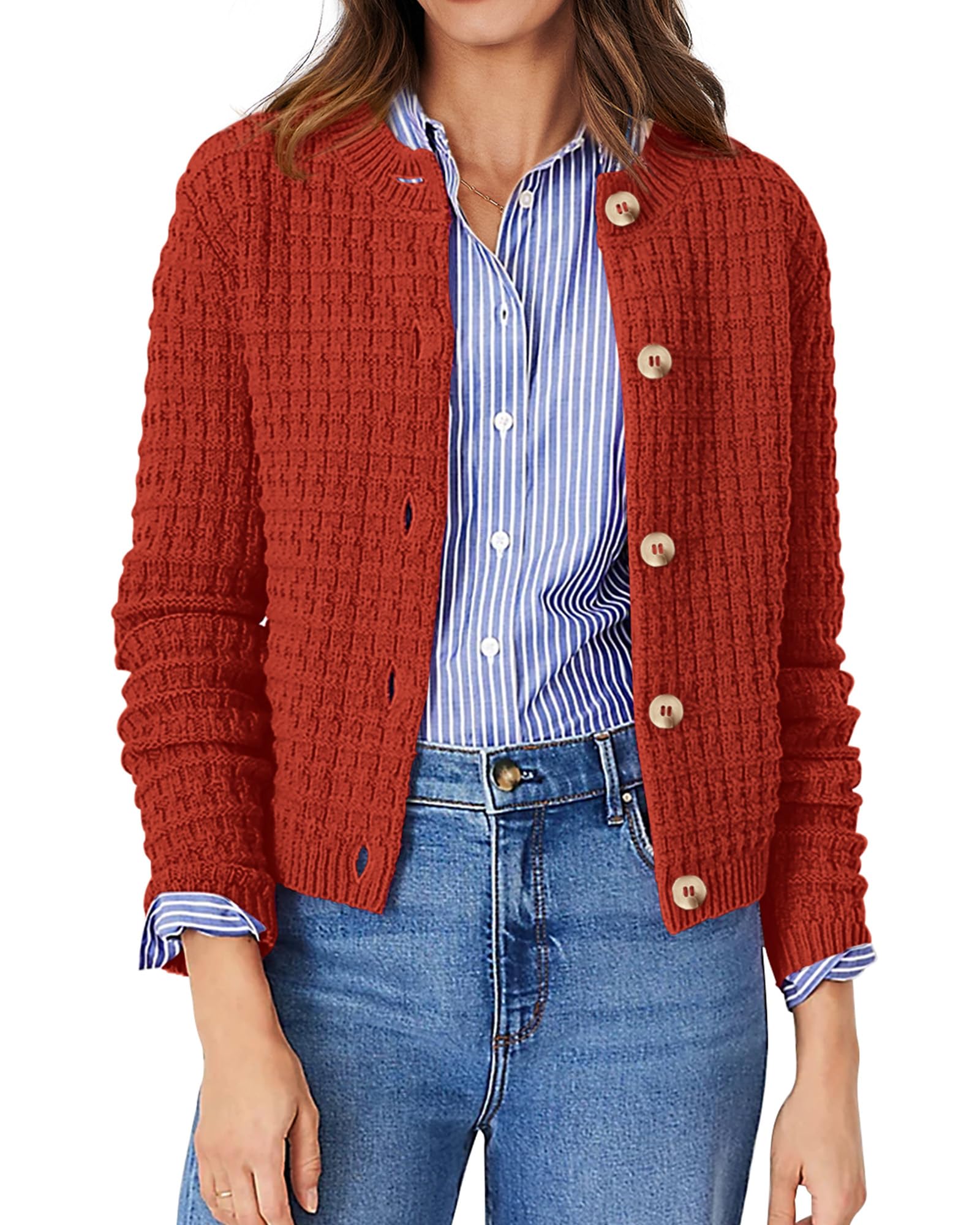 Women's Fall Lightweight Cardigan Sweaters Orange Red