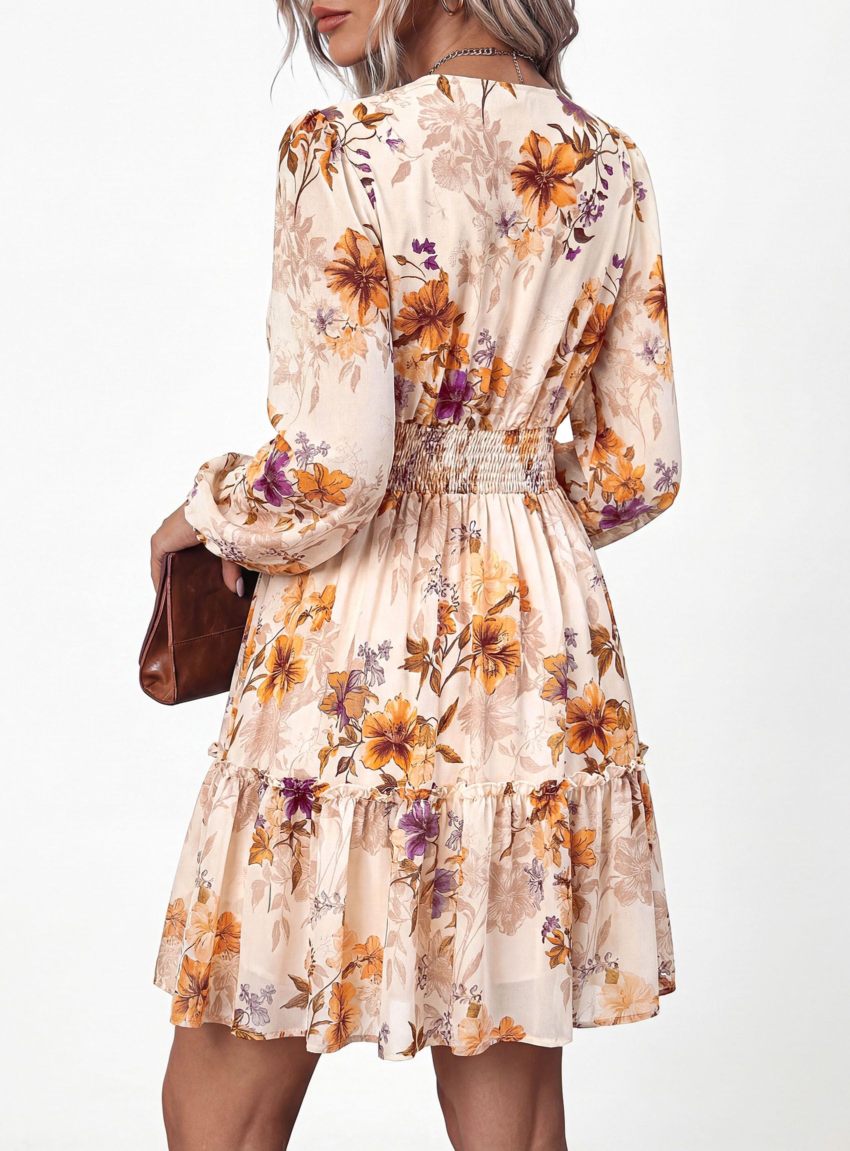 Women Floral Long Sleeve Mini Dress Fall Wedding Guest Dresses