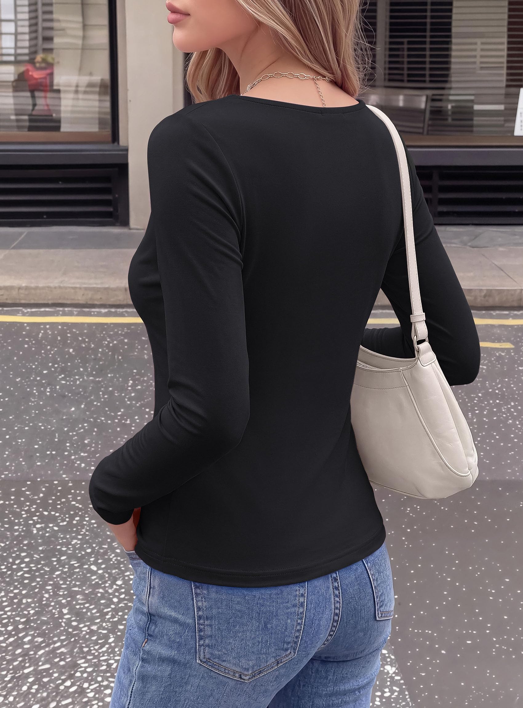 Cowl Neck Tops for Women Fashion Long Sleeve Shirt Black