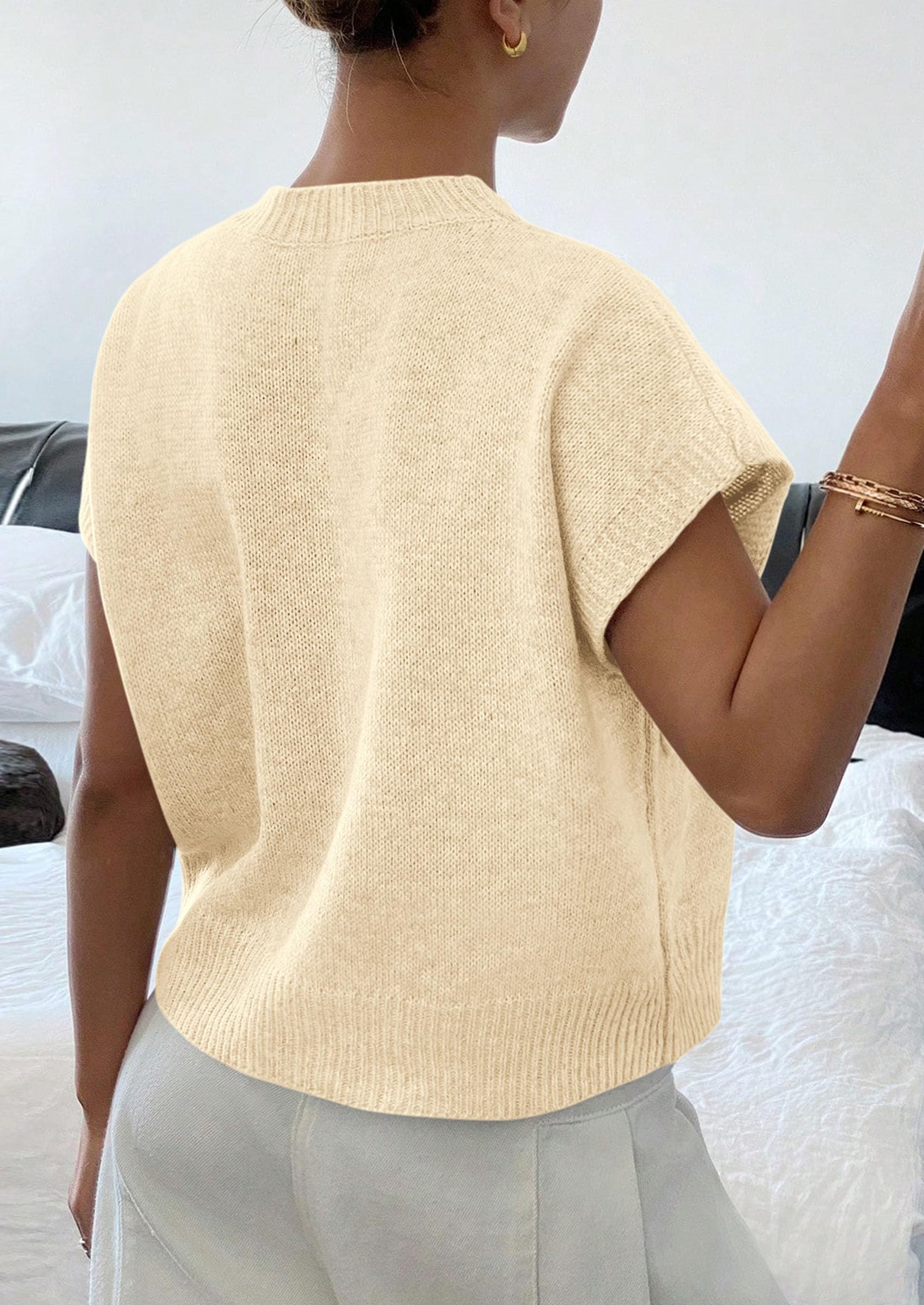 Women's Summer Short Cap Sleeve Sweater Vest (Apricot,S)